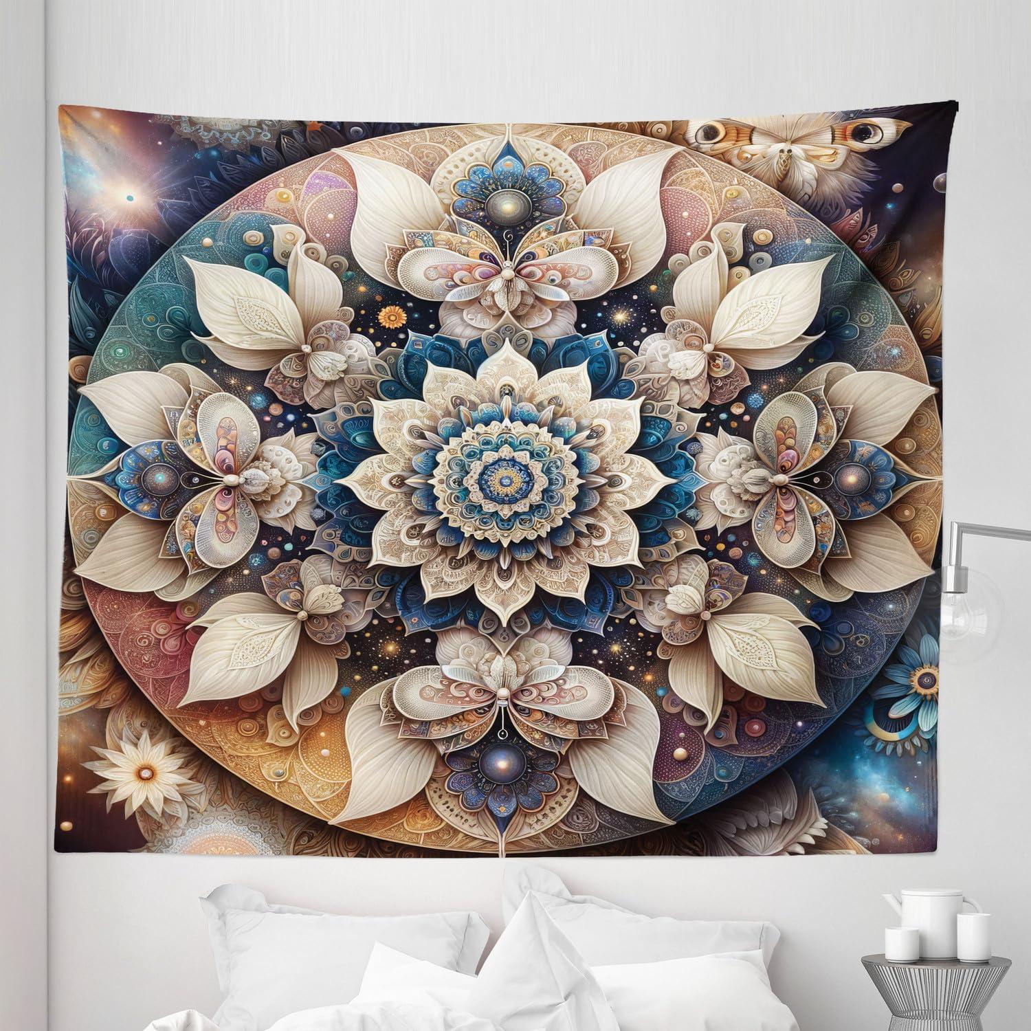 imageAmbesonne Flower Tapestry Modern Lines Leafy Eucalyptus Pattern with Tender Sunflower and Peony Fabric Wall Hanging Decor for Bedroom Living Room Dorm 28 X 23 Grey Teal Laurel GreenEggshell Sea Blue Indigo
