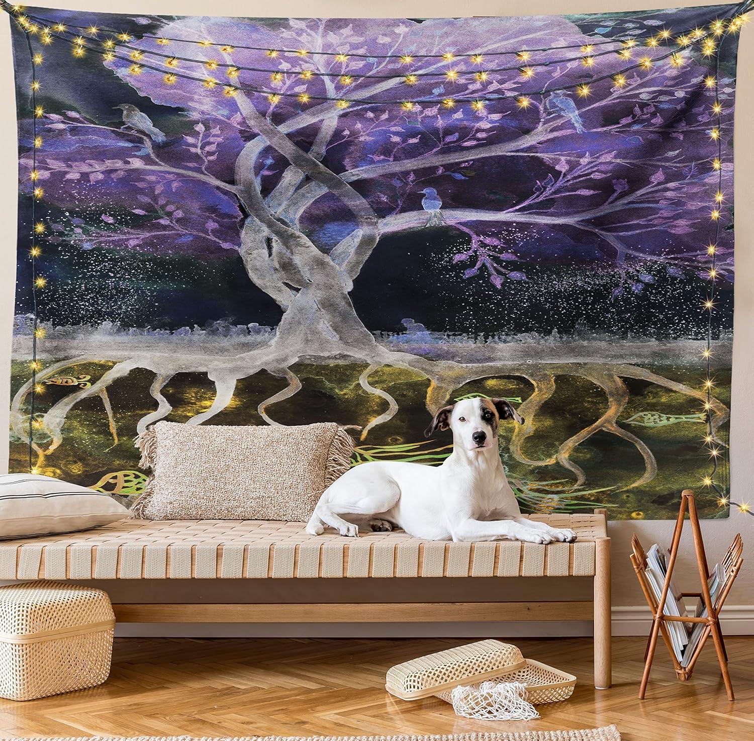 imageAmbesonne Flower Tapestry Modern Lines Leafy Eucalyptus Pattern with Tender Sunflower and Peony Fabric Wall Hanging Decor for Bedroom Living Room Dorm 28 X 23 Grey Teal Laurel GreenPurple Black