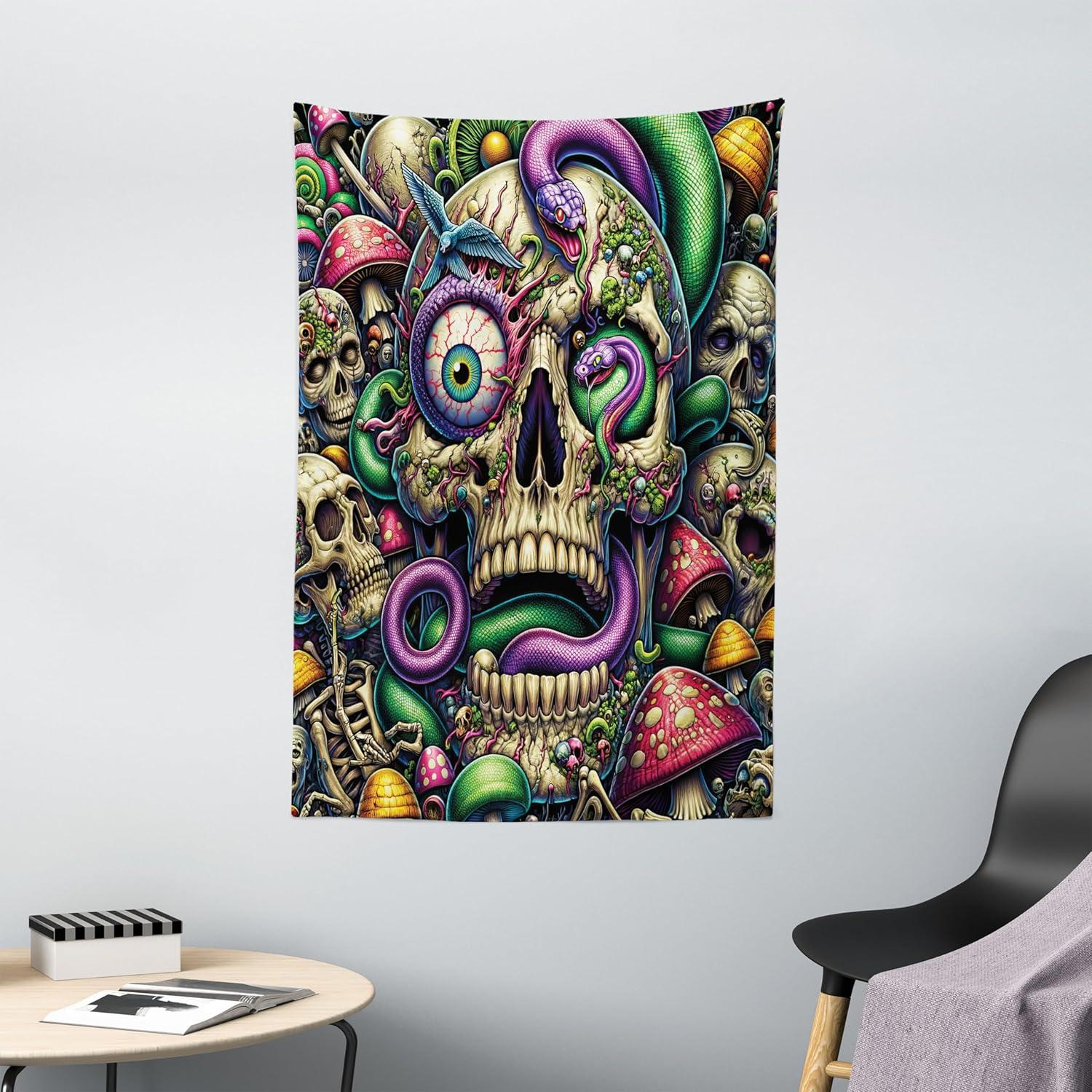 imageAmbesonne Flower Tapestry Modern Lines Leafy Eucalyptus Pattern with Tender Sunflower and Peony Fabric Wall Hanging Decor for Bedroom Living Room Dorm 28 X 23 Grey Teal Laurel GreenGreen Purple Pale Khaki