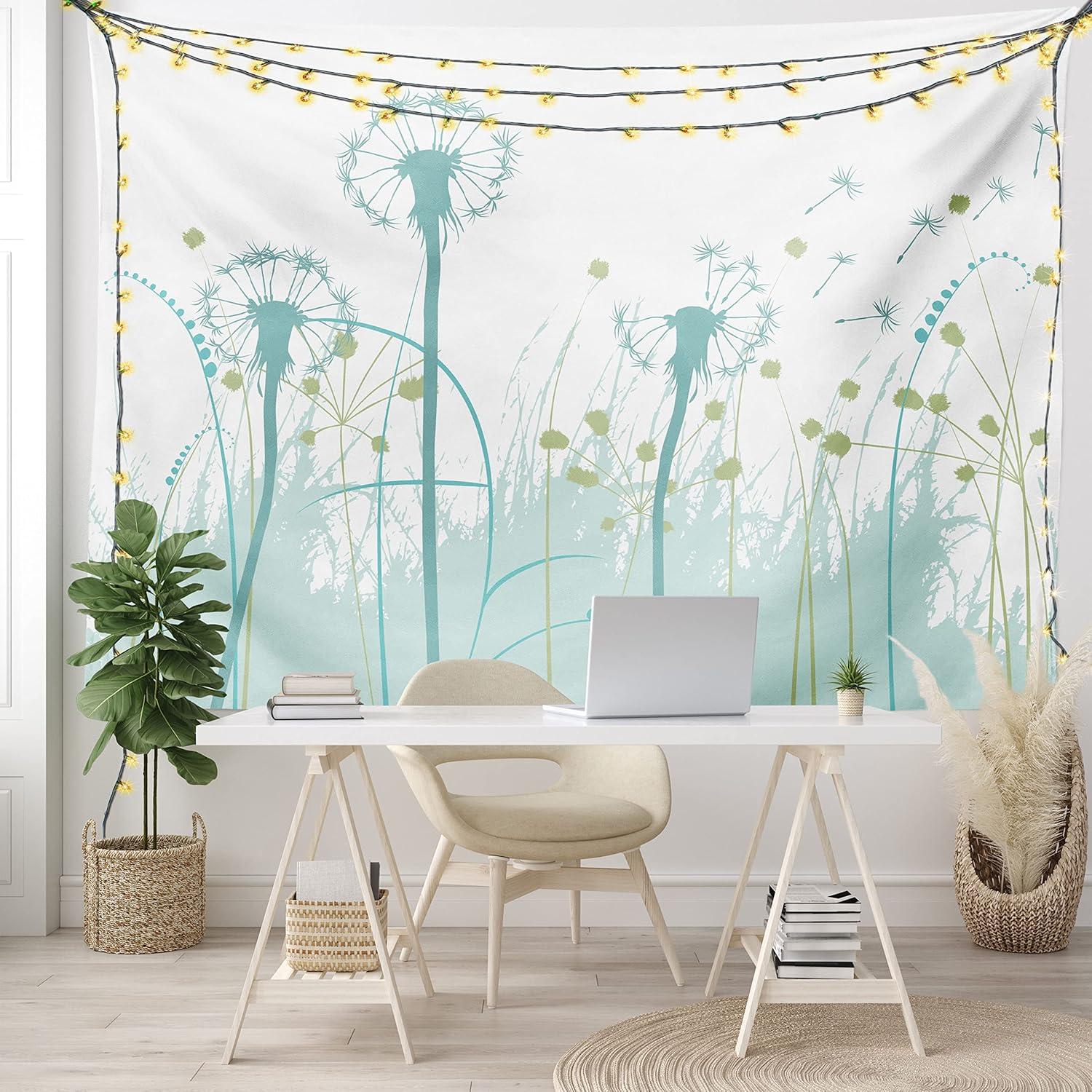 imageAmbesonne Flower Tapestry Modern Lines Leafy Eucalyptus Pattern with Tender Sunflower and Peony Fabric Wall Hanging Decor for Bedroom Living Room Dorm 28 X 23 Grey Teal Laurel GreenAlmond Green Khaki