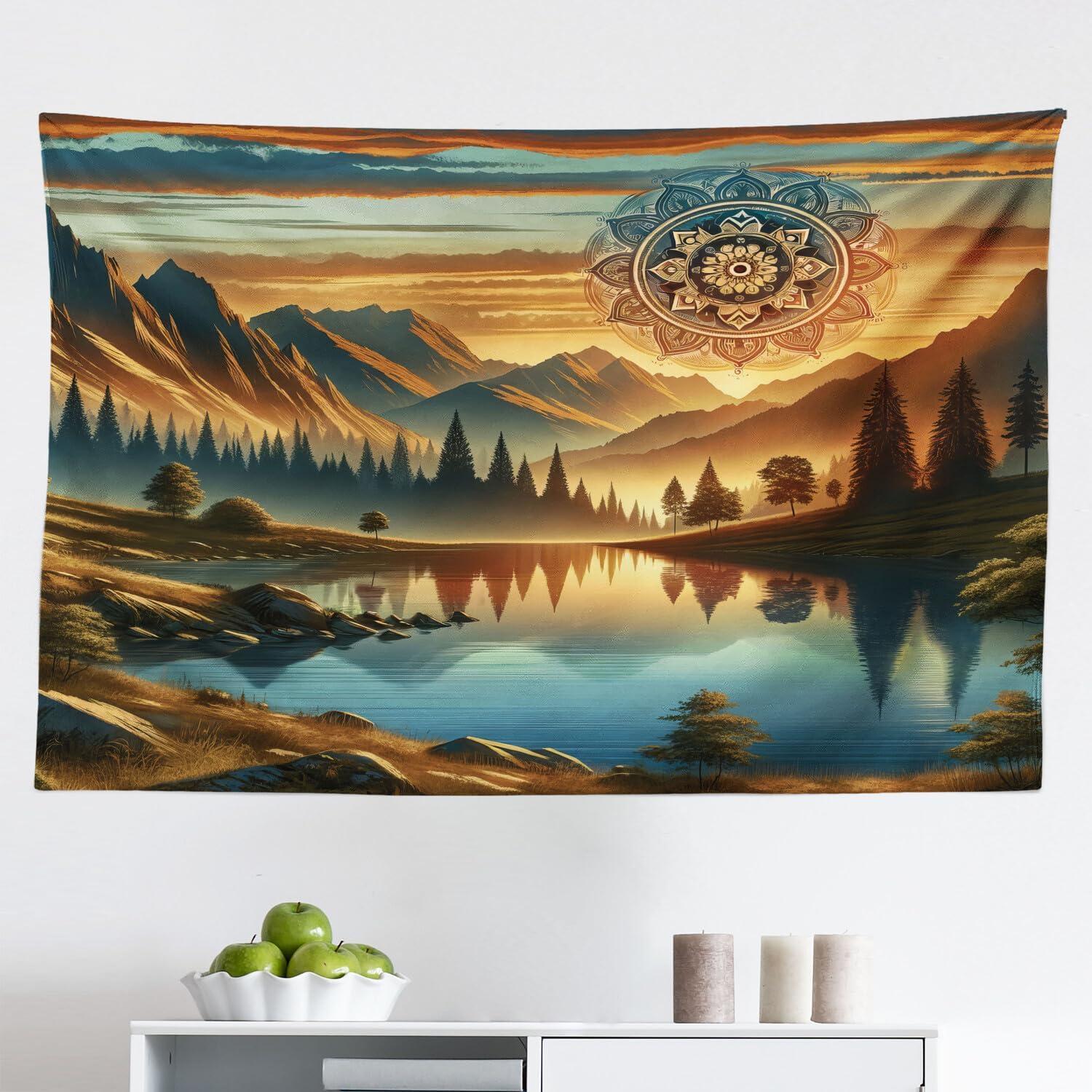 imageAmbesonne Flower Tapestry Modern Lines Leafy Eucalyptus Pattern with Tender Sunflower and Peony Fabric Wall Hanging Decor for Bedroom Living Room Dorm 28 X 23 Grey Teal Laurel GreenPale Vermilion Sea Blue