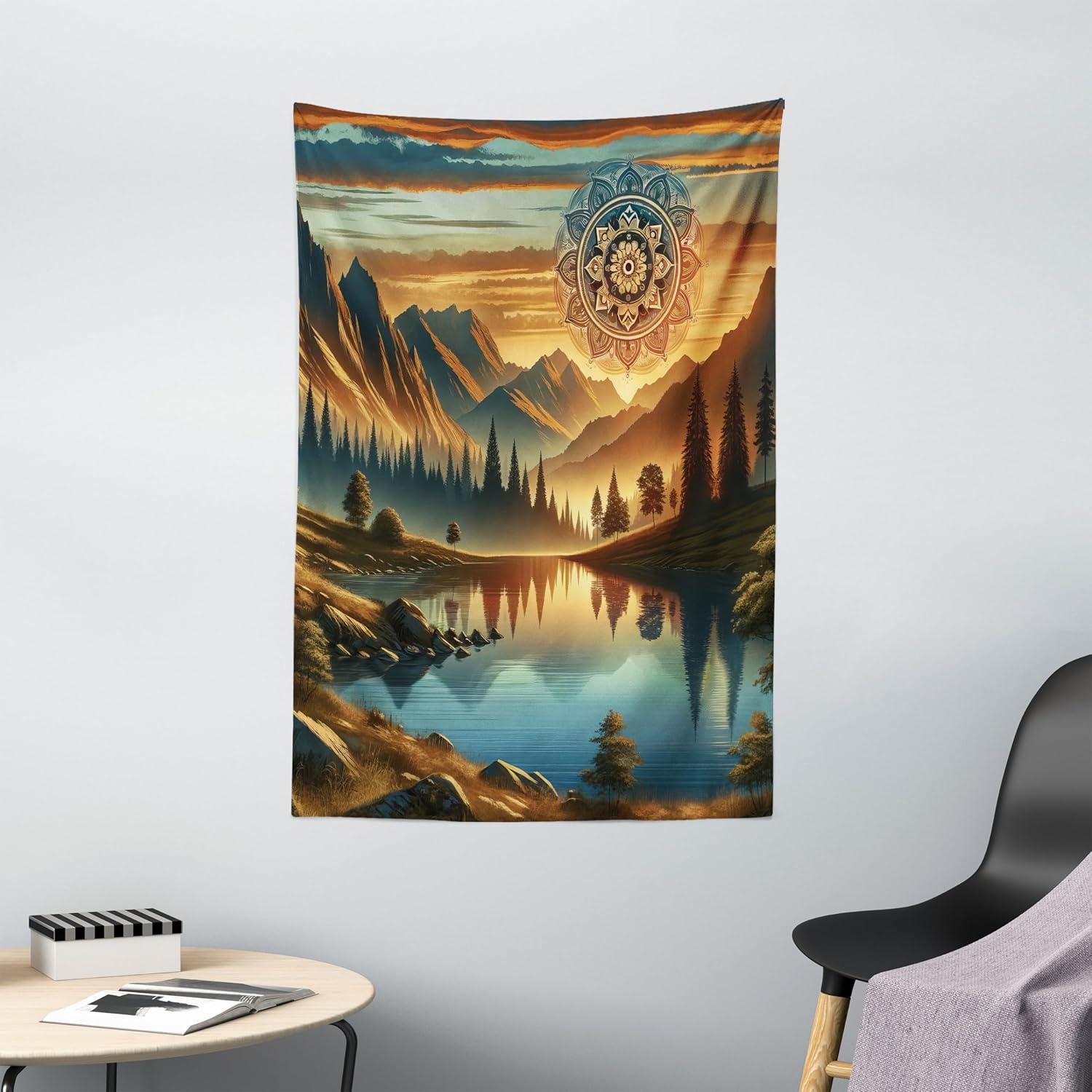 imageAmbesonne Flower Tapestry Modern Lines Leafy Eucalyptus Pattern with Tender Sunflower and Peony Fabric Wall Hanging Decor for Bedroom Living Room Dorm 28 X 23 Grey Teal Laurel GreenPale Vermilion Sea Blue