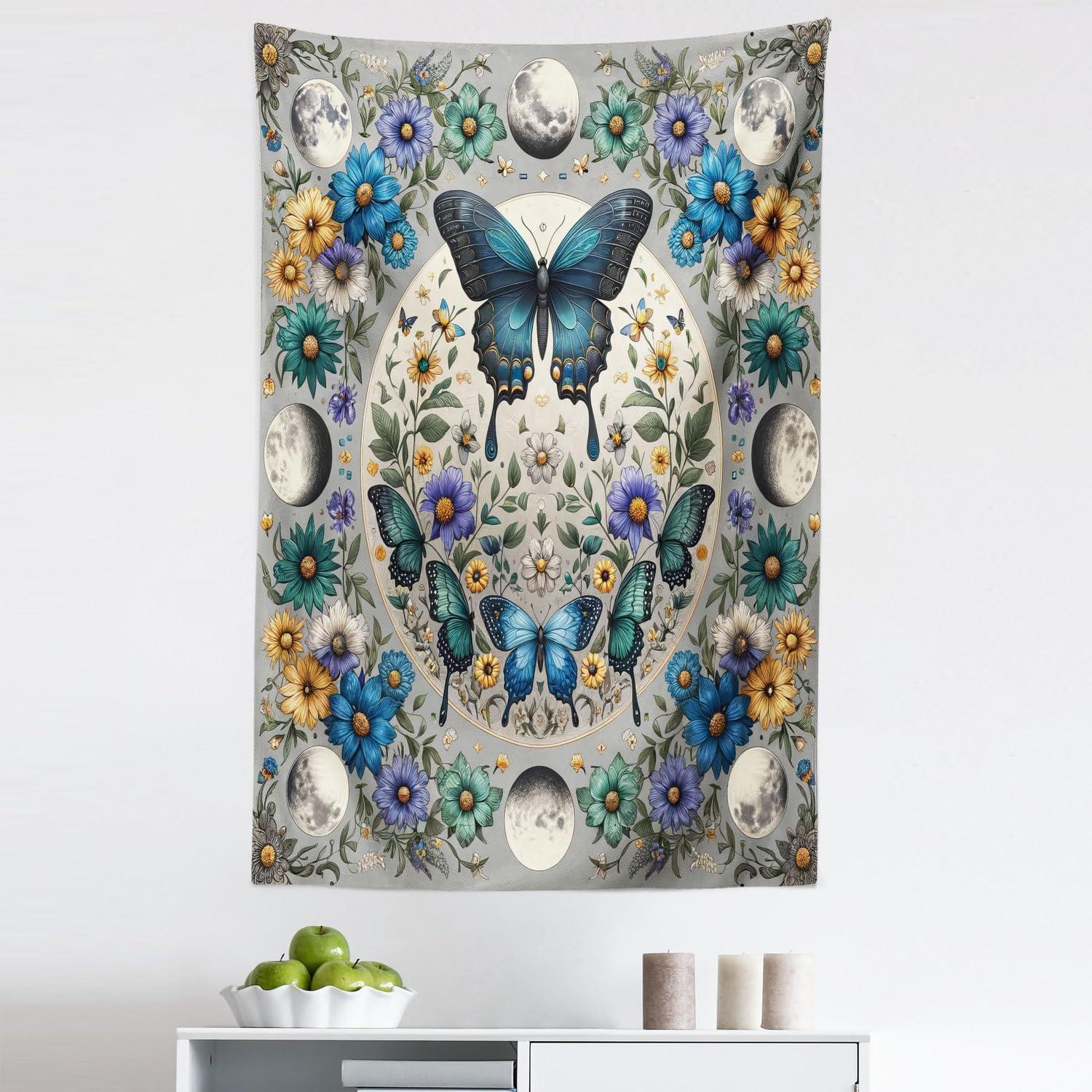 imageAmbesonne Flower Tapestry Modern Lines Leafy Eucalyptus Pattern with Tender Sunflower and Peony Fabric Wall Hanging Decor for Bedroom Living Room Dorm 28 X 23 Grey Teal Laurel GreenSea Blue Pale Grey Teal