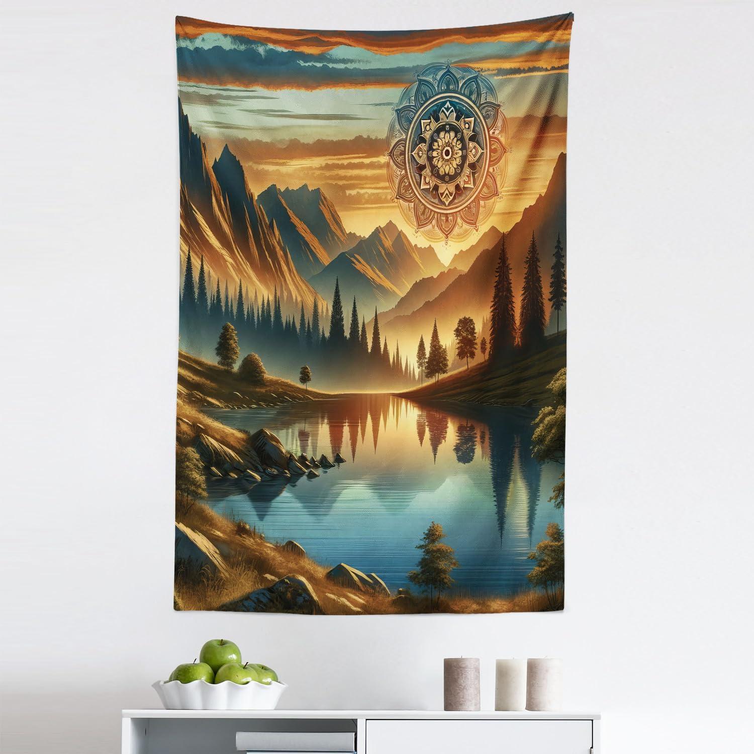 imageAmbesonne Flower Tapestry Modern Lines Leafy Eucalyptus Pattern with Tender Sunflower and Peony Fabric Wall Hanging Decor for Bedroom Living Room Dorm 28 X 23 Grey Teal Laurel GreenPale Vermilion Sea Blue
