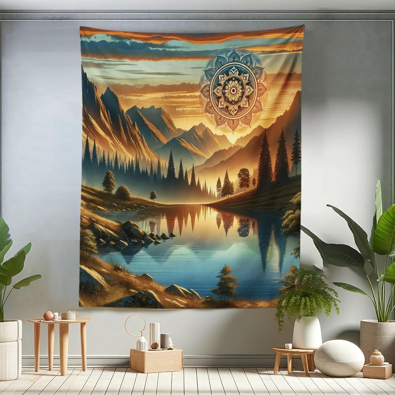 imageAmbesonne Flower Tapestry Modern Lines Leafy Eucalyptus Pattern with Tender Sunflower and Peony Fabric Wall Hanging Decor for Bedroom Living Room Dorm 28 X 23 Grey Teal Laurel GreenPale Vermilion Sea Blue