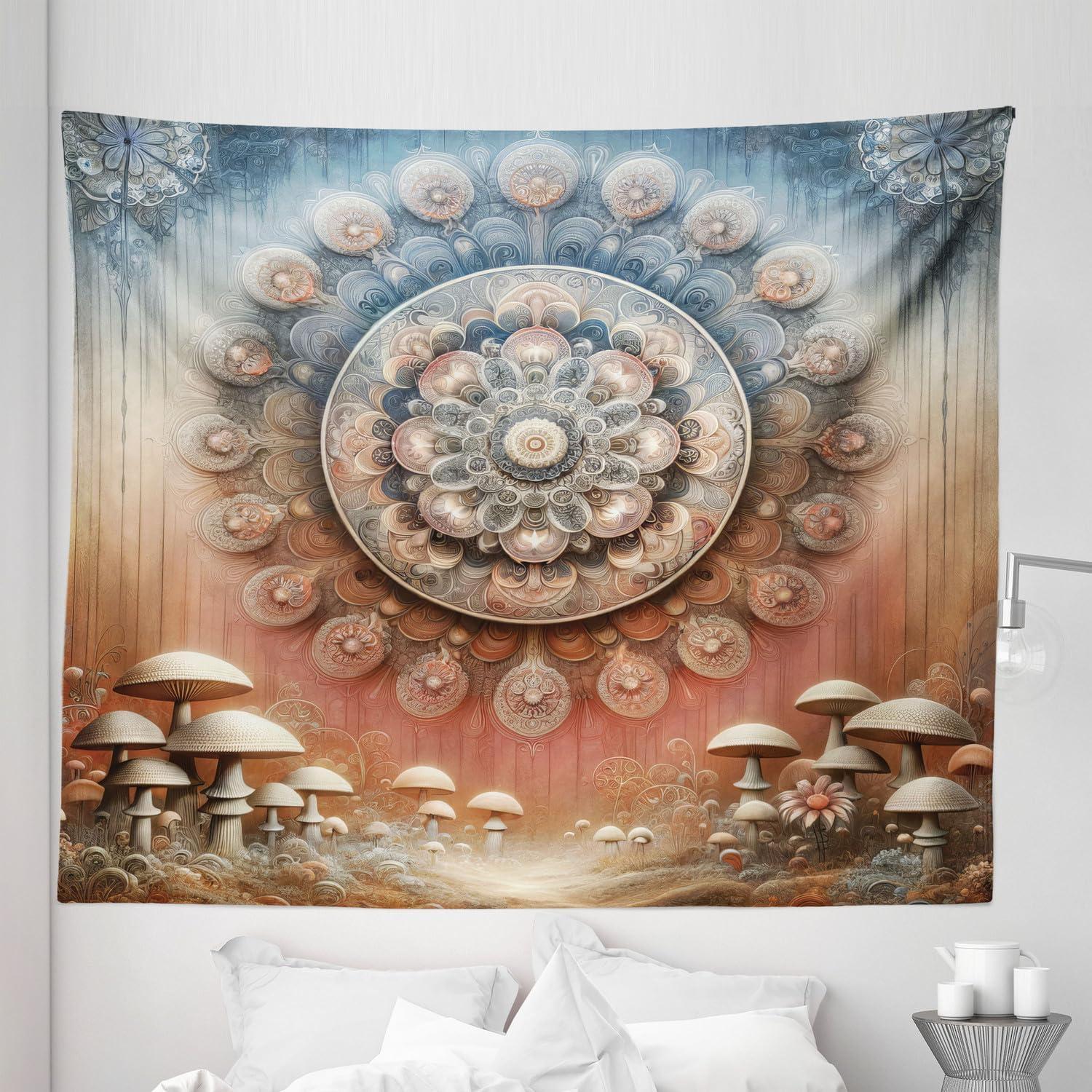 imageAmbesonne Flower Tapestry Modern Lines Leafy Eucalyptus Pattern with Tender Sunflower and Peony Fabric Wall Hanging Decor for Bedroom Living Room Dorm 28 X 23 Grey Teal Laurel GreenPale Ruby Blue Grey Ecru
