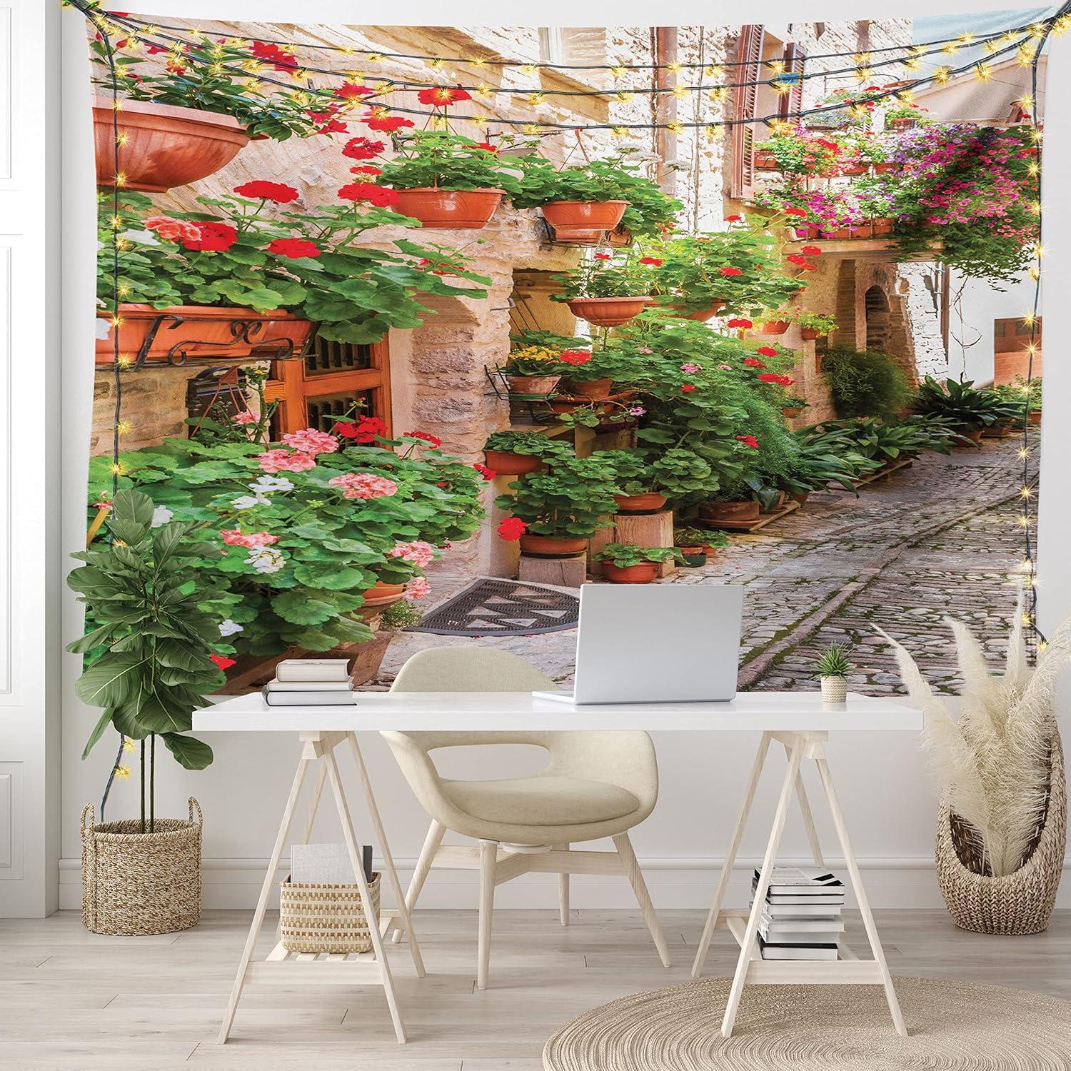imageAmbesonne Flower Tapestry Modern Lines Leafy Eucalyptus Pattern with Tender Sunflower and Peony Fabric Wall Hanging Decor for Bedroom Living Room Dorm 28 X 23 Grey Teal Laurel GreenMulticolor