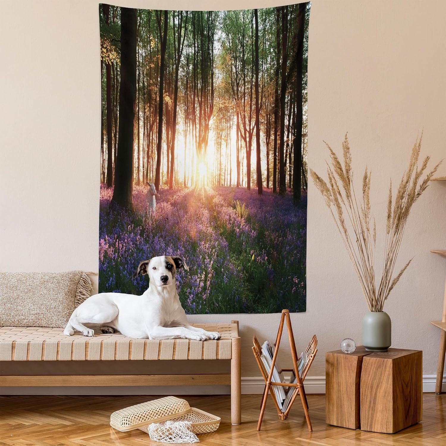 imageAmbesonne Flower Tapestry Modern Lines Leafy Eucalyptus Pattern with Tender Sunflower and Peony Fabric Wall Hanging Decor for Bedroom Living Room Dorm 28 X 23 Grey Teal Laurel GreenPurple Green
