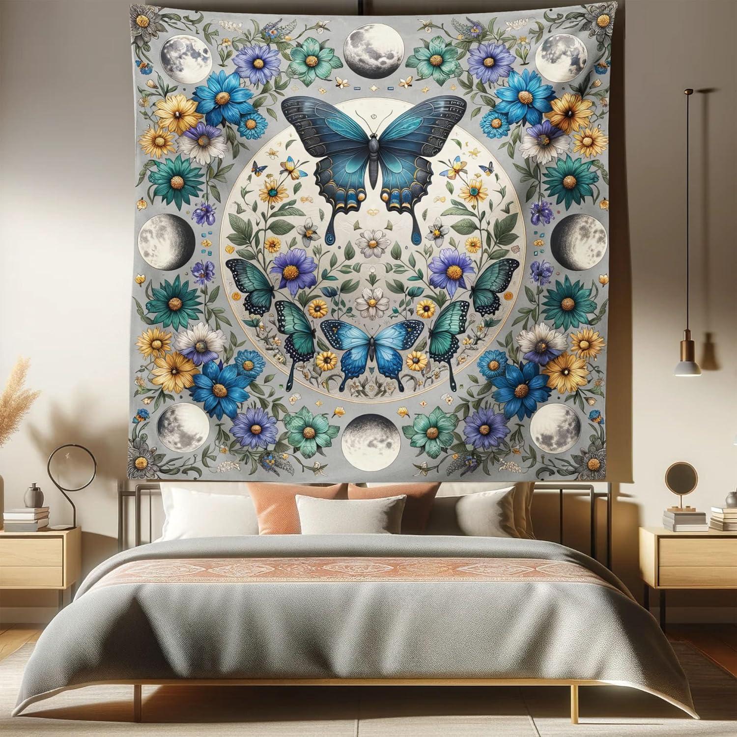 imageAmbesonne Flower Tapestry Modern Lines Leafy Eucalyptus Pattern with Tender Sunflower and Peony Fabric Wall Hanging Decor for Bedroom Living Room Dorm 28 X 23 Grey Teal Laurel GreenSea Blue Pale Grey Teal