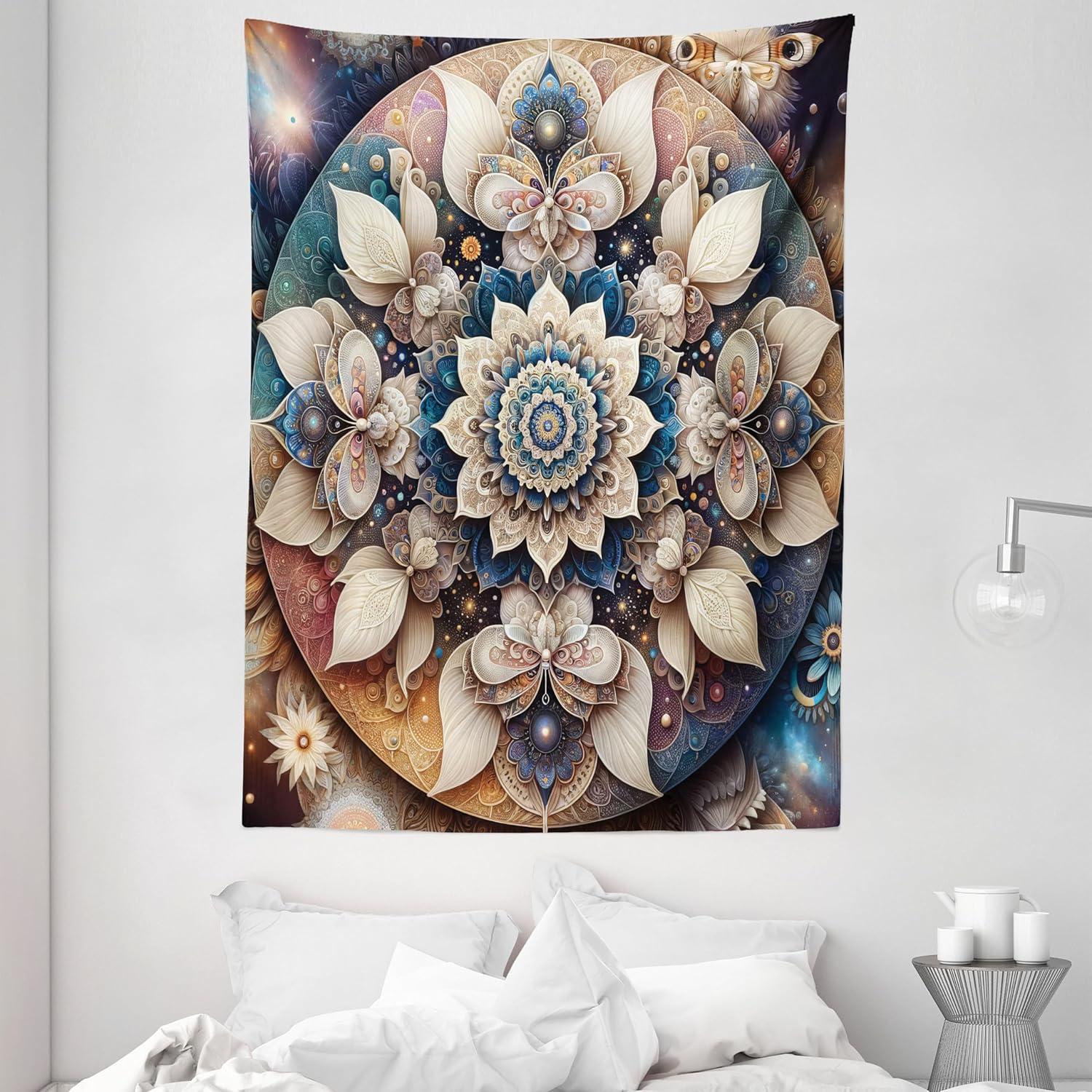 imageAmbesonne Flower Tapestry Modern Lines Leafy Eucalyptus Pattern with Tender Sunflower and Peony Fabric Wall Hanging Decor for Bedroom Living Room Dorm 28 X 23 Grey Teal Laurel GreenEggshell Sea Blue Indigo