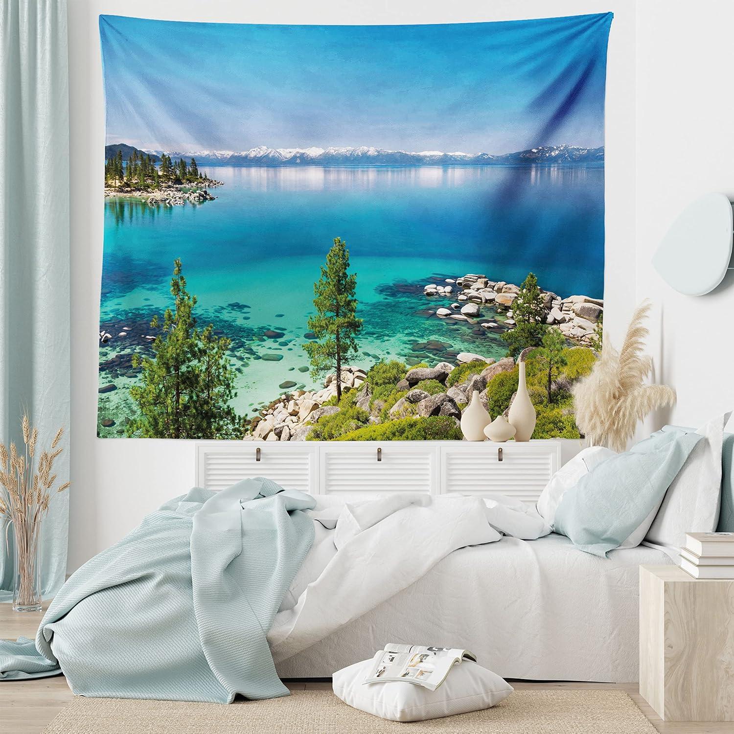 imageAmbesonne Flower Tapestry Modern Lines Leafy Eucalyptus Pattern with Tender Sunflower and Peony Fabric Wall Hanging Decor for Bedroom Living Room Dorm 28 X 23 Grey Teal Laurel GreenBlue Grey Green