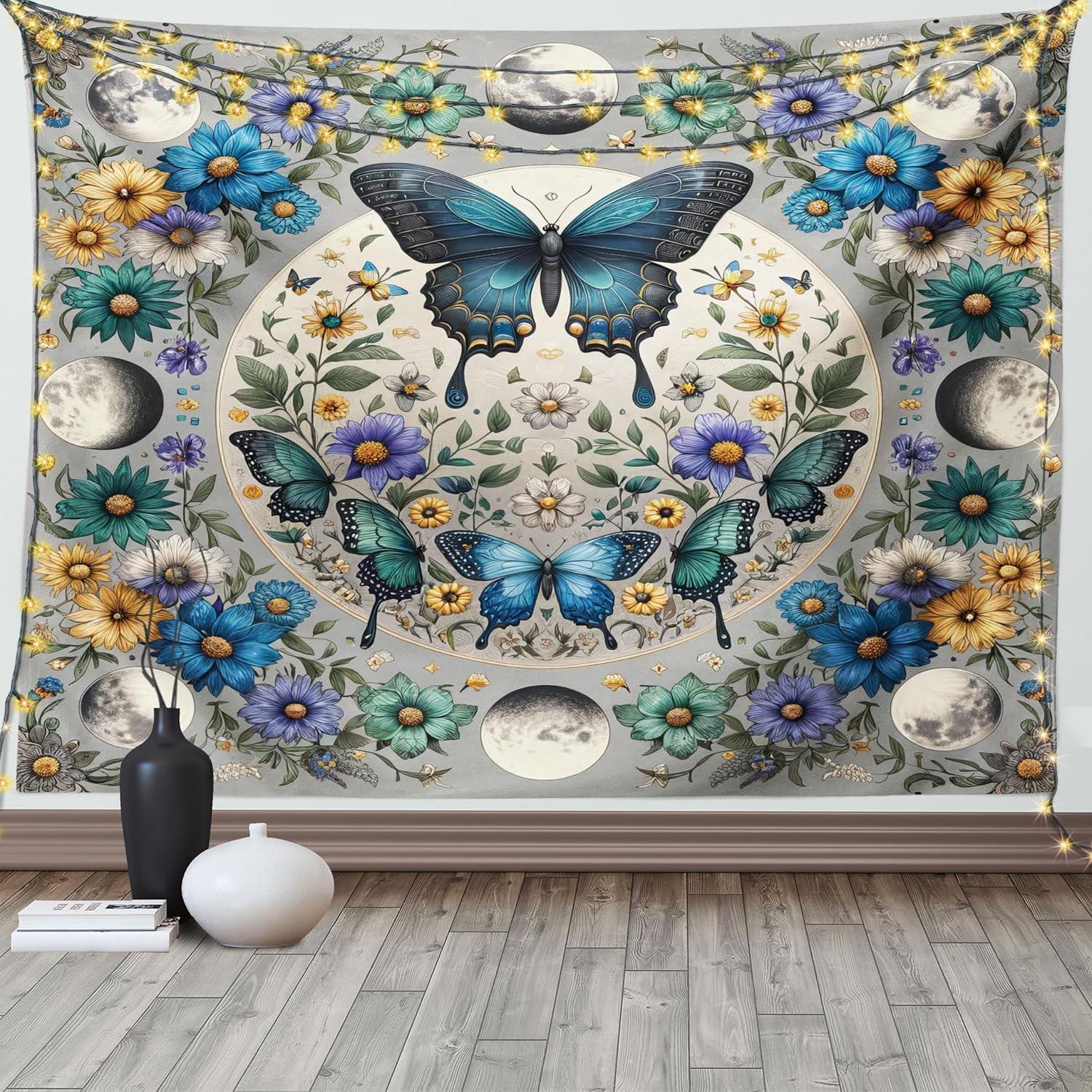 imageAmbesonne Flower Tapestry Modern Lines Leafy Eucalyptus Pattern with Tender Sunflower and Peony Fabric Wall Hanging Decor for Bedroom Living Room Dorm 28 X 23 Grey Teal Laurel GreenSea Blue Pale Grey Teal