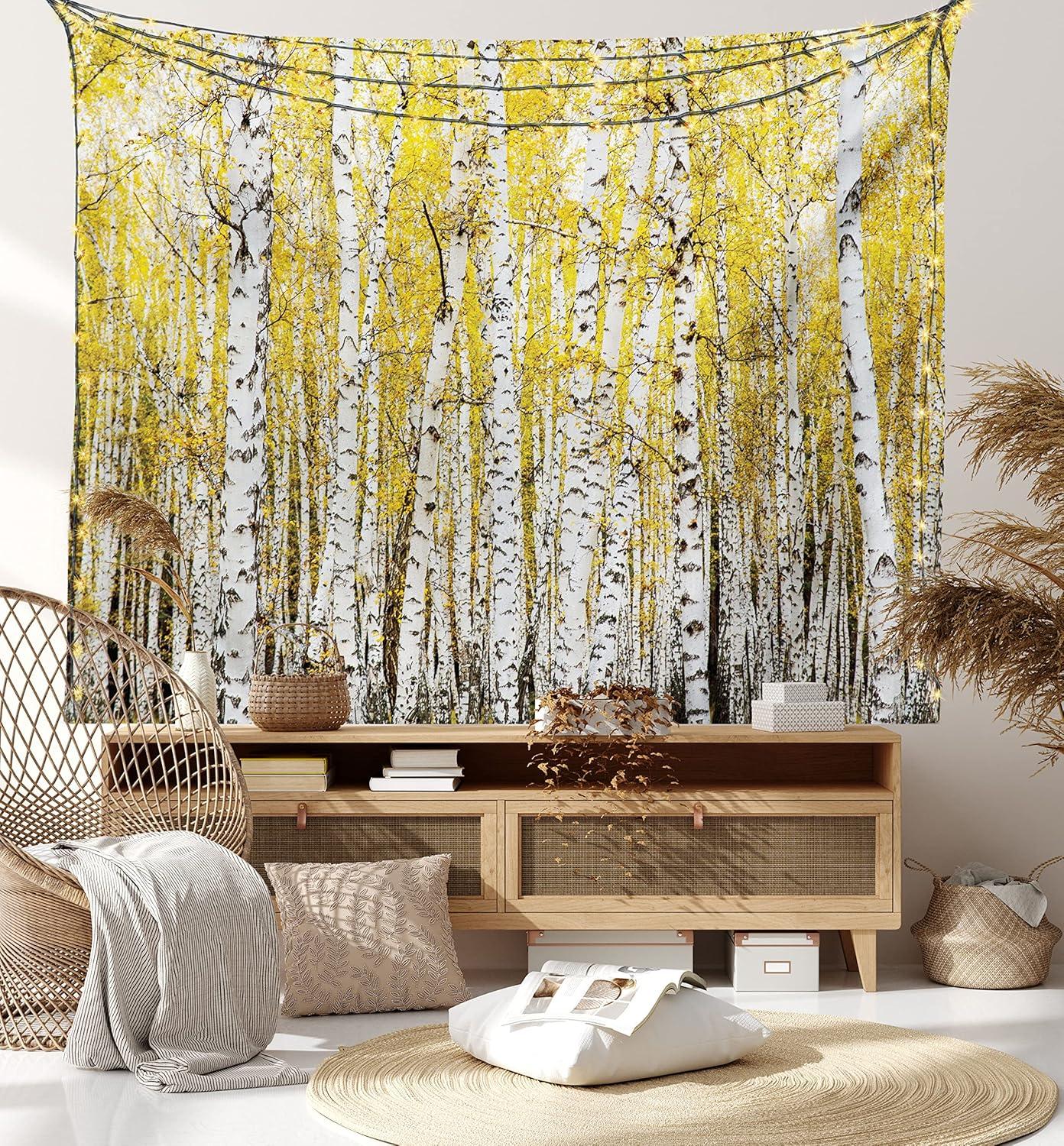 imageAmbesonne Flower Tapestry Modern Lines Leafy Eucalyptus Pattern with Tender Sunflower and Peony Fabric Wall Hanging Decor for Bedroom Living Room Dorm 28 X 23 Grey Teal Laurel GreenYellow Grey