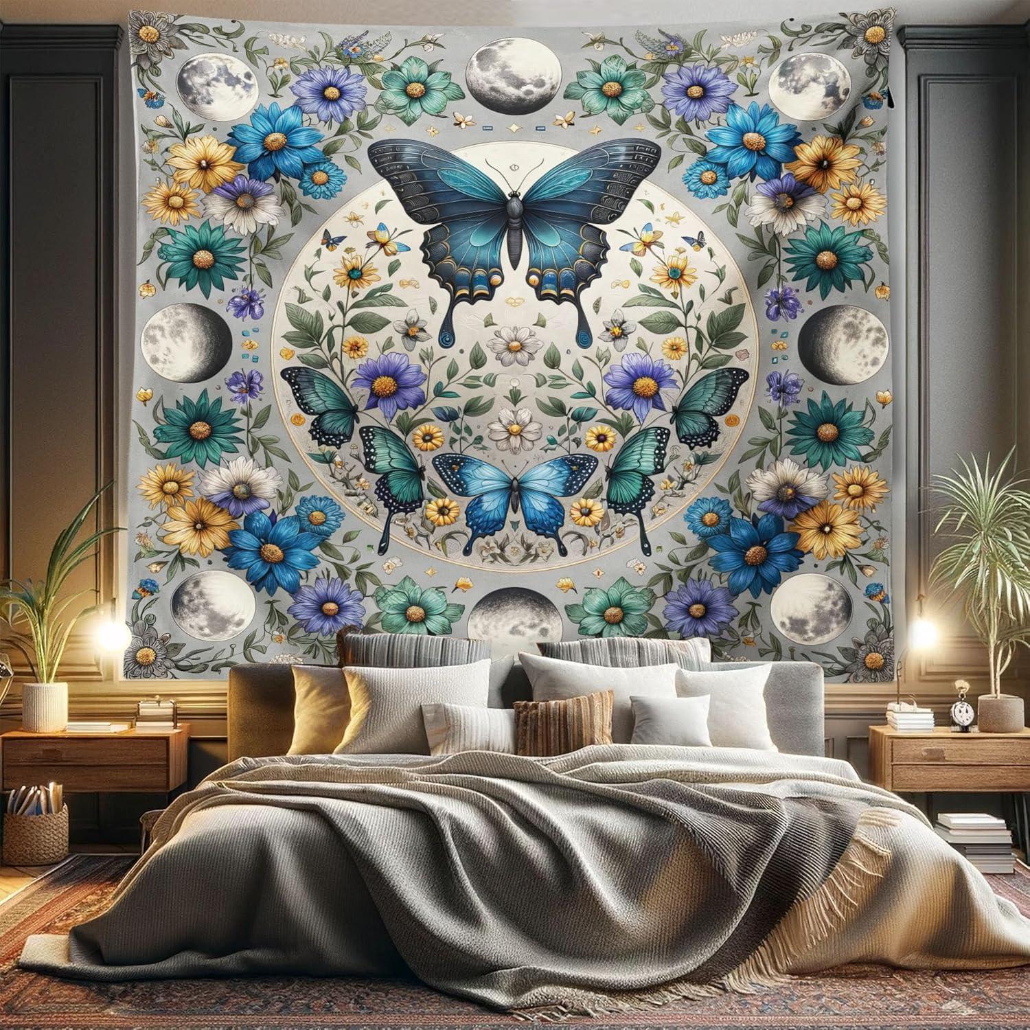 imageAmbesonne Flower Tapestry Modern Lines Leafy Eucalyptus Pattern with Tender Sunflower and Peony Fabric Wall Hanging Decor for Bedroom Living Room Dorm 28 X 23 Grey Teal Laurel GreenSea Blue Pale Grey Teal