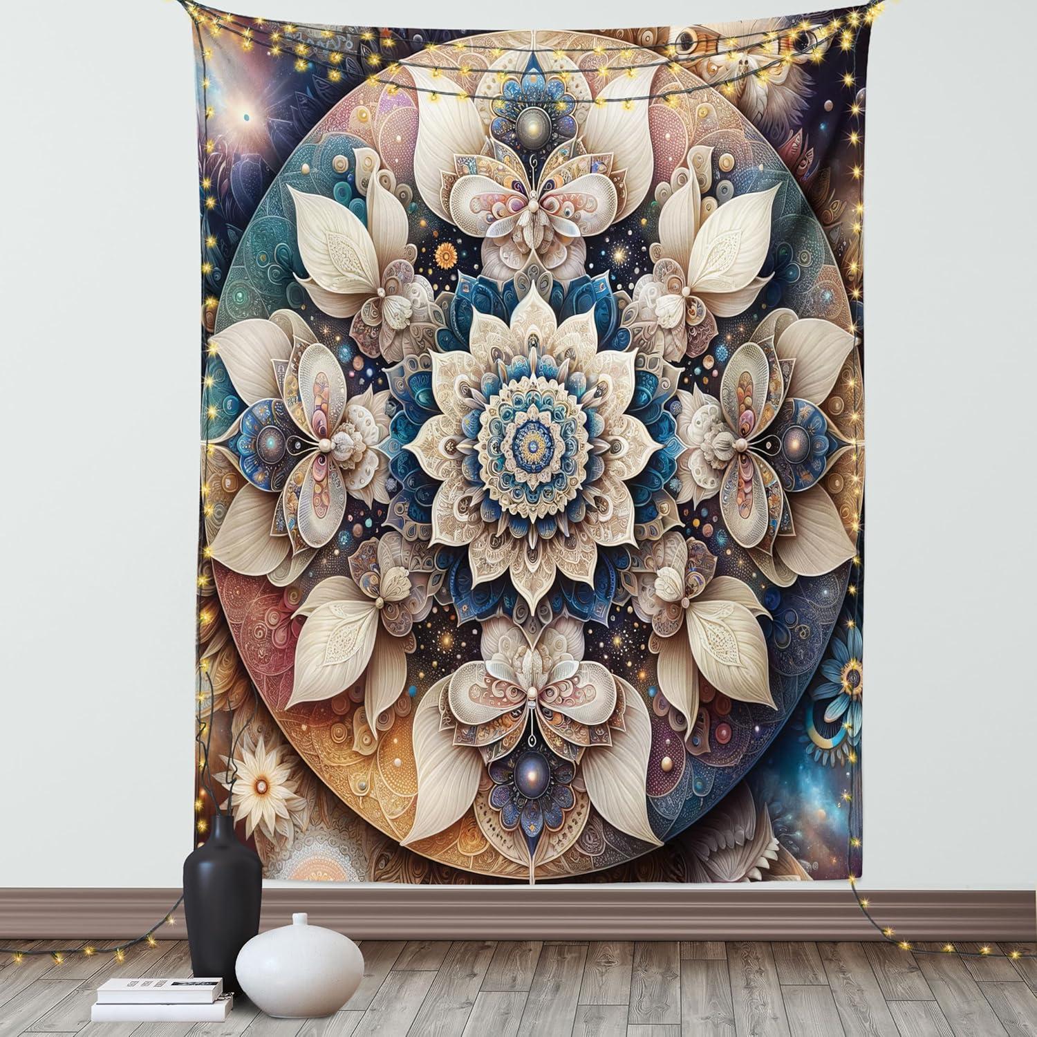 imageAmbesonne Flower Tapestry Modern Lines Leafy Eucalyptus Pattern with Tender Sunflower and Peony Fabric Wall Hanging Decor for Bedroom Living Room Dorm 28 X 23 Grey Teal Laurel GreenEggshell Sea Blue Indigo