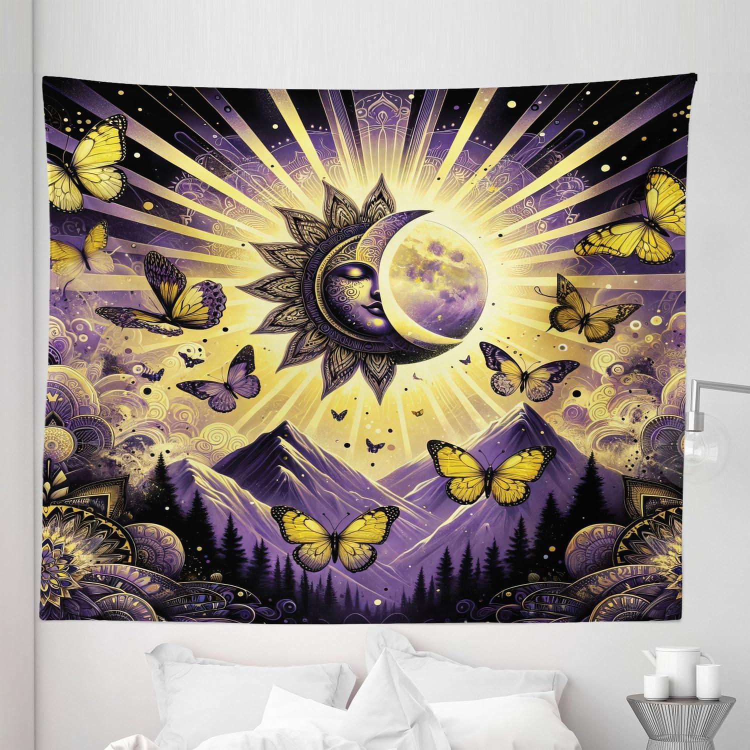 imageAmbesonne Flower Tapestry Modern Lines Leafy Eucalyptus Pattern with Tender Sunflower and Peony Fabric Wall Hanging Decor for Bedroom Living Room Dorm 28 X 23 Grey Teal Laurel GreenViolet Mustard Dark Grey