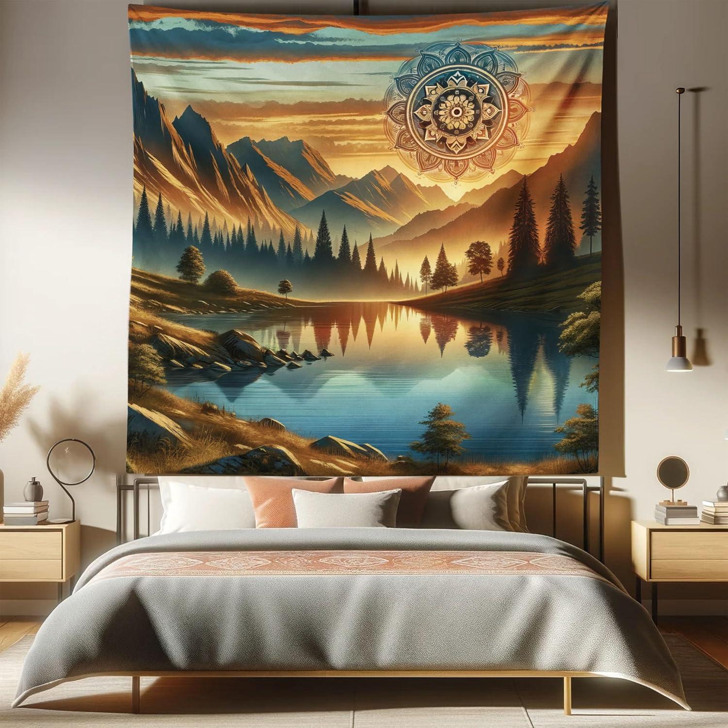 imageAmbesonne Flower Tapestry Modern Lines Leafy Eucalyptus Pattern with Tender Sunflower and Peony Fabric Wall Hanging Decor for Bedroom Living Room Dorm 28 X 23 Grey Teal Laurel GreenPale Vermilion Sea Blue