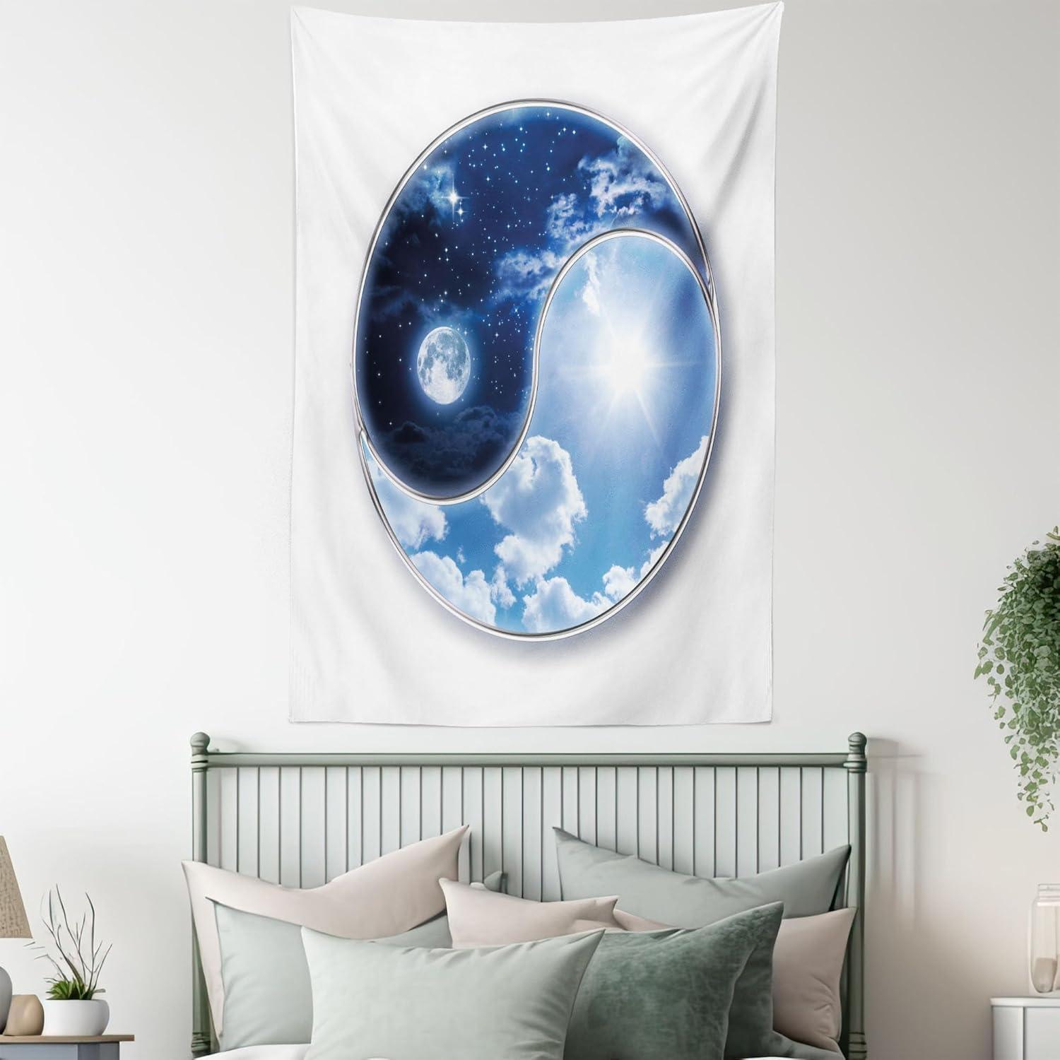 imageAmbesonne Flower Tapestry Modern Lines Leafy Eucalyptus Pattern with Tender Sunflower and Peony Fabric Wall Hanging Decor for Bedroom Living Room Dorm 28 X 23 Grey Teal Laurel GreenNavy Blue Sky Blue White