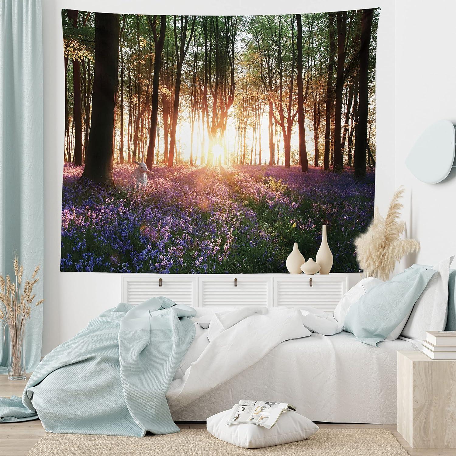 imageAmbesonne Flower Tapestry Modern Lines Leafy Eucalyptus Pattern with Tender Sunflower and Peony Fabric Wall Hanging Decor for Bedroom Living Room Dorm 28 X 23 Grey Teal Laurel GreenPurple Green