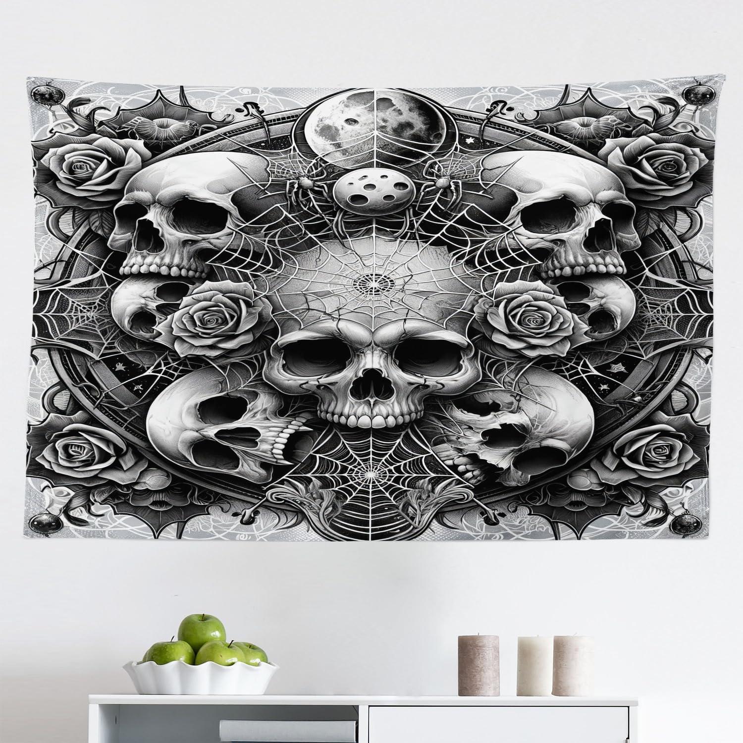 imageAmbesonne Flower Tapestry Modern Lines Leafy Eucalyptus Pattern with Tender Sunflower and Peony Fabric Wall Hanging Decor for Bedroom Living Room Dorm 28 X 23 Grey Teal Laurel GreenPale Grey Dark Grey White