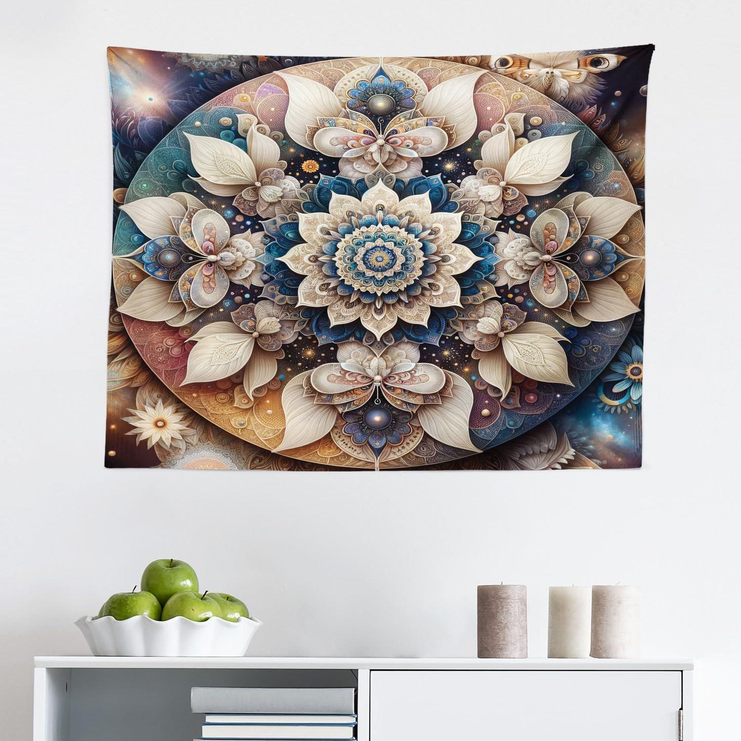 imageAmbesonne Flower Tapestry Modern Lines Leafy Eucalyptus Pattern with Tender Sunflower and Peony Fabric Wall Hanging Decor for Bedroom Living Room Dorm 28 X 23 Grey Teal Laurel GreenEggshell Sea Blue Indigo