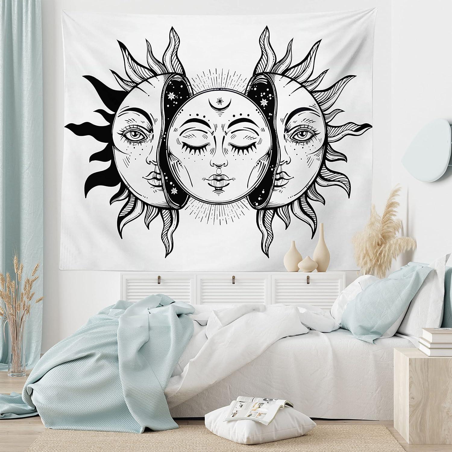 imageAmbesonne Flower Tapestry Modern Lines Leafy Eucalyptus Pattern with Tender Sunflower and Peony Fabric Wall Hanging Decor for Bedroom Living Room Dorm 28 X 23 Grey Teal Laurel GreenBlack White