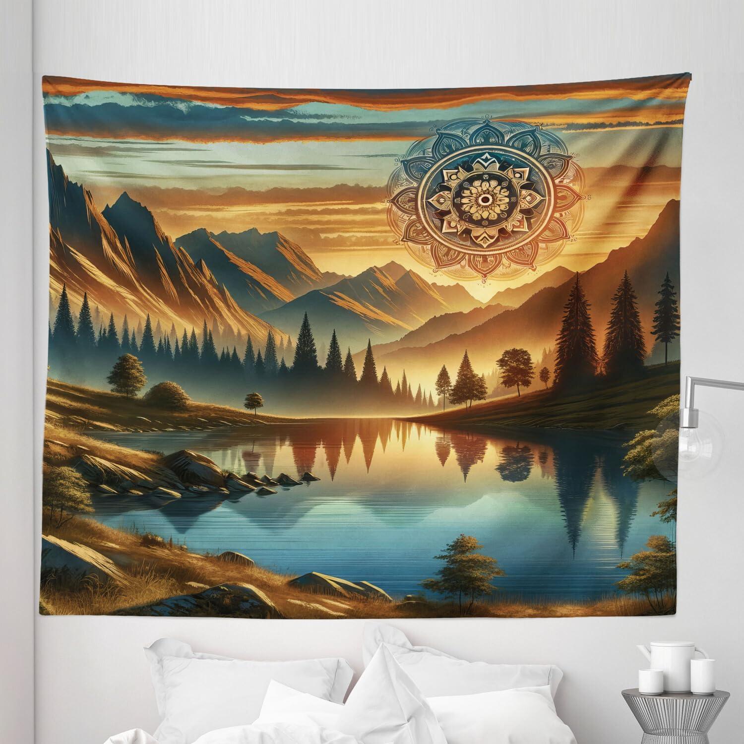 imageAmbesonne Flower Tapestry Modern Lines Leafy Eucalyptus Pattern with Tender Sunflower and Peony Fabric Wall Hanging Decor for Bedroom Living Room Dorm 28 X 23 Grey Teal Laurel GreenPale Vermilion Sea Blue