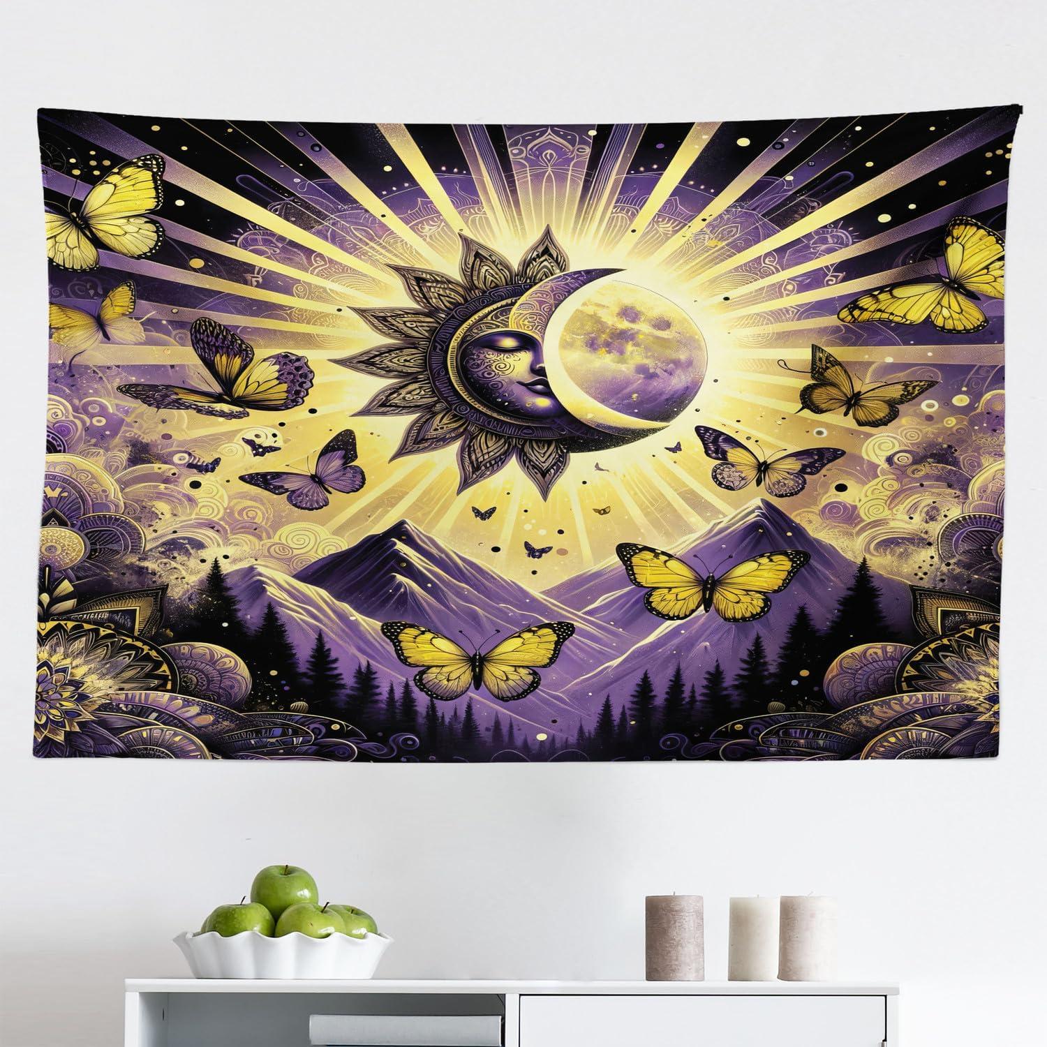 imageAmbesonne Flower Tapestry Modern Lines Leafy Eucalyptus Pattern with Tender Sunflower and Peony Fabric Wall Hanging Decor for Bedroom Living Room Dorm 28 X 23 Grey Teal Laurel GreenViolet Mustard Dark Grey