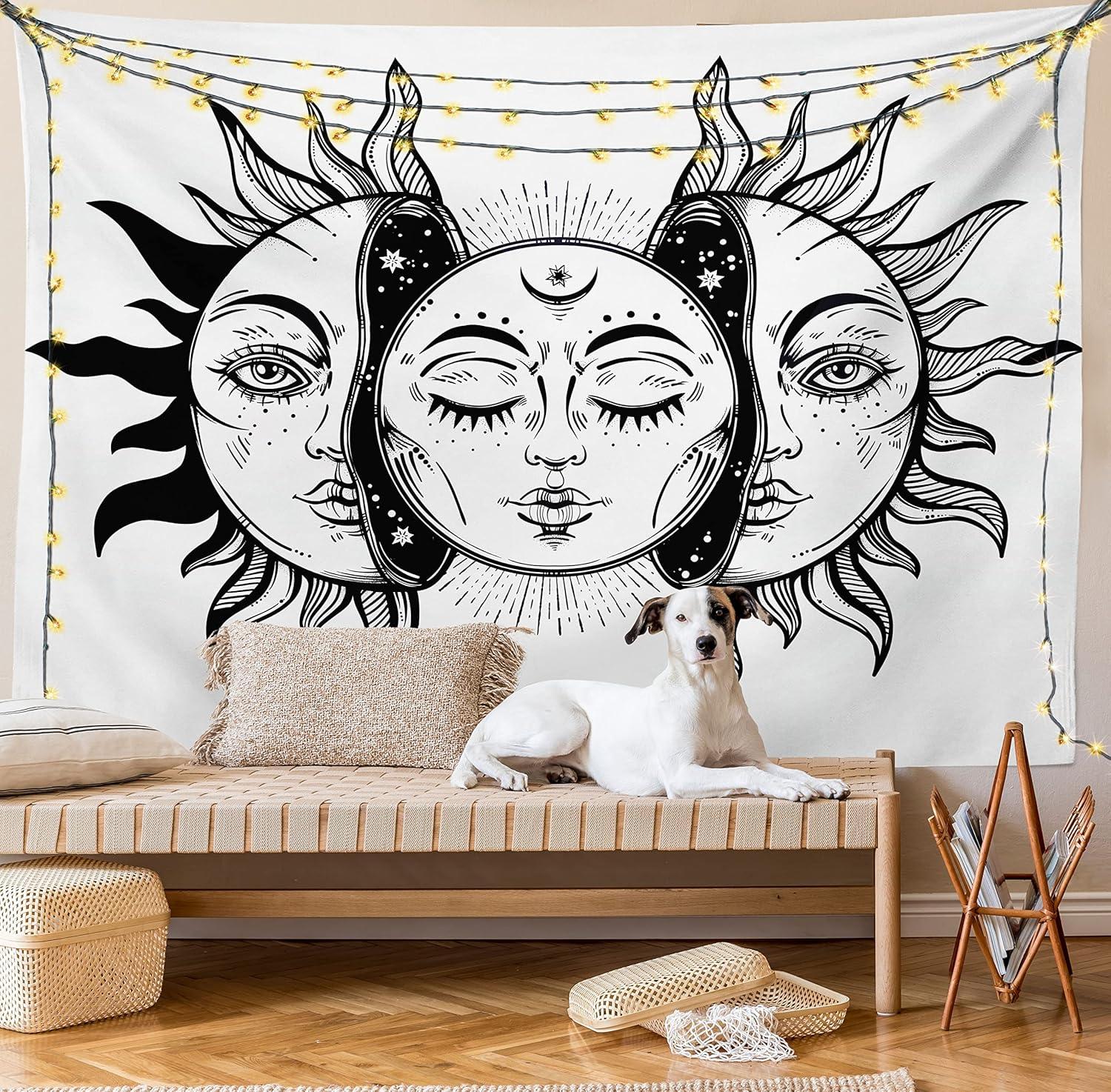 imageAmbesonne Flower Tapestry Modern Lines Leafy Eucalyptus Pattern with Tender Sunflower and Peony Fabric Wall Hanging Decor for Bedroom Living Room Dorm 28 X 23 Grey Teal Laurel GreenBlack White
