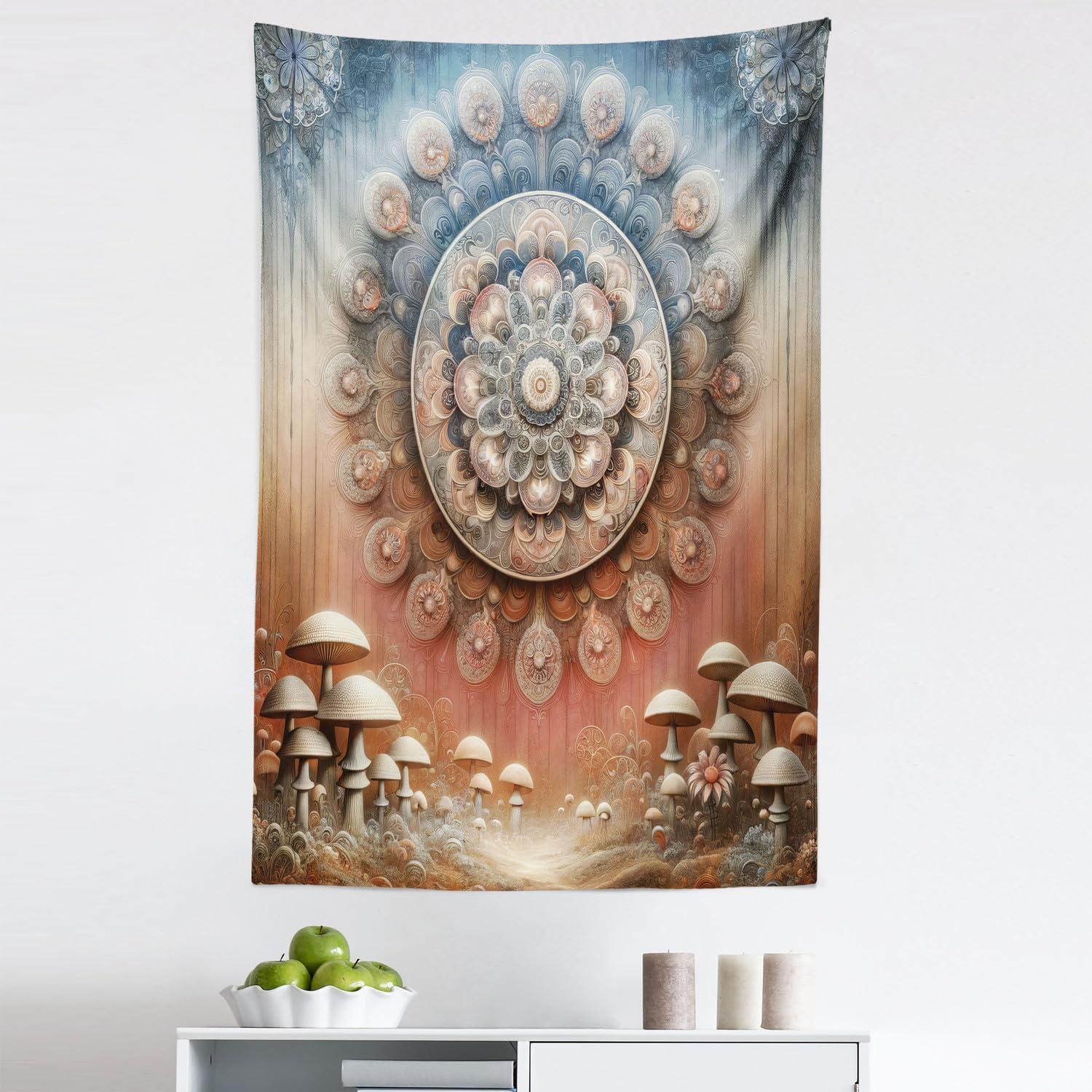 imageAmbesonne Flower Tapestry Modern Lines Leafy Eucalyptus Pattern with Tender Sunflower and Peony Fabric Wall Hanging Decor for Bedroom Living Room Dorm 28 X 23 Grey Teal Laurel GreenPale Ruby Blue Grey Ecru