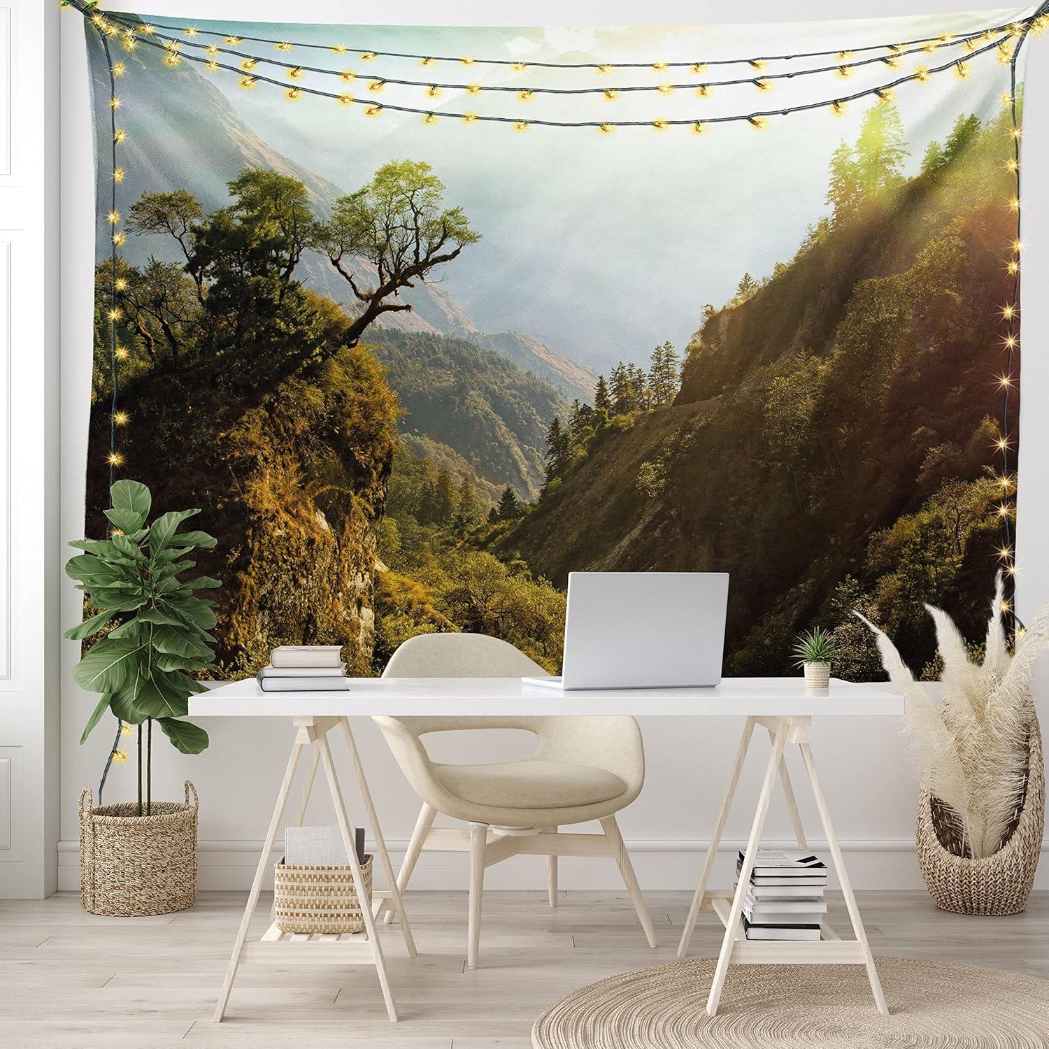 imageAmbesonne Flower Tapestry Modern Lines Leafy Eucalyptus Pattern with Tender Sunflower and Peony Fabric Wall Hanging Decor for Bedroom Living Room Dorm 28 X 23 Grey Teal Laurel GreenGreen Pale Yellow