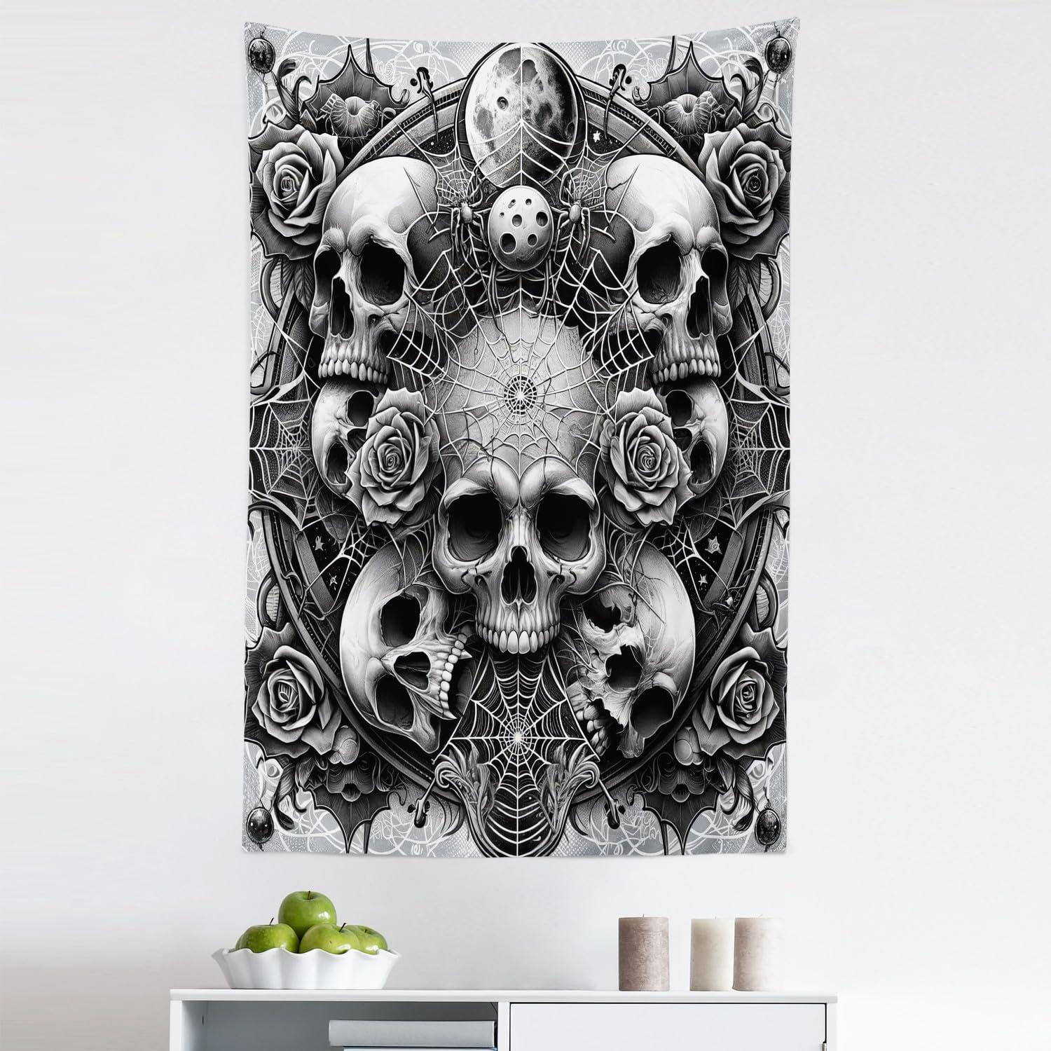 imageAmbesonne Flower Tapestry Modern Lines Leafy Eucalyptus Pattern with Tender Sunflower and Peony Fabric Wall Hanging Decor for Bedroom Living Room Dorm 28 X 23 Grey Teal Laurel GreenPale Grey Dark Grey White