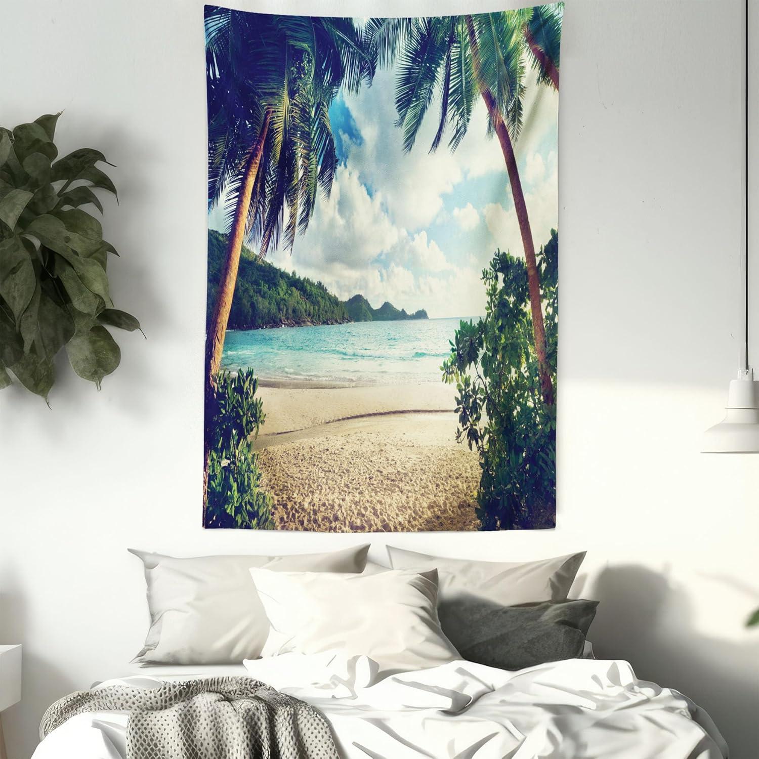 imageAmbesonne Flower Tapestry Modern Lines Leafy Eucalyptus Pattern with Tender Sunflower and Peony Fabric Wall Hanging Decor for Bedroom Living Room Dorm 28 X 23 Grey Teal Laurel GreenDark Green Sand Brown