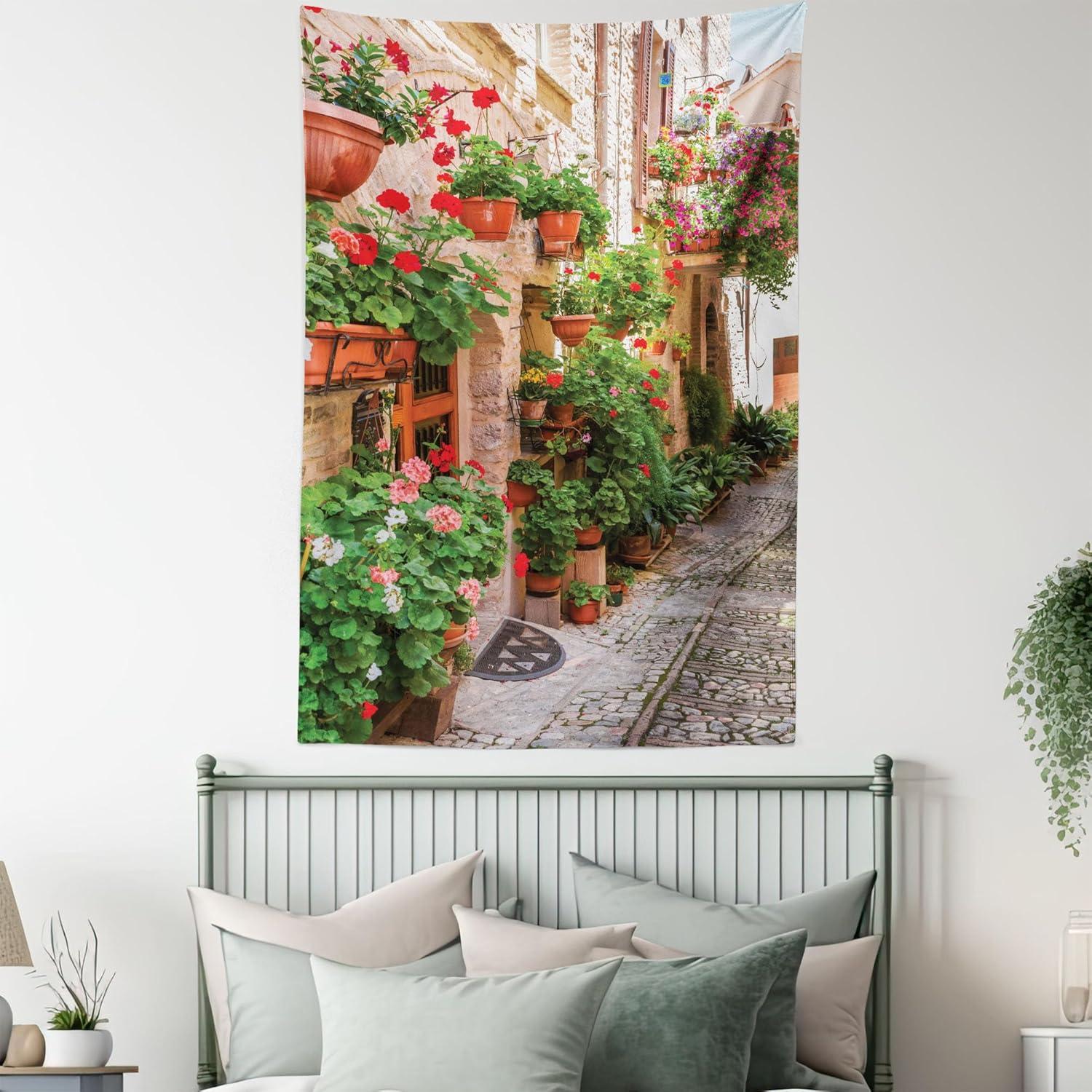 imageAmbesonne Flower Tapestry Modern Lines Leafy Eucalyptus Pattern with Tender Sunflower and Peony Fabric Wall Hanging Decor for Bedroom Living Room Dorm 28 X 23 Grey Teal Laurel GreenMulticolor
