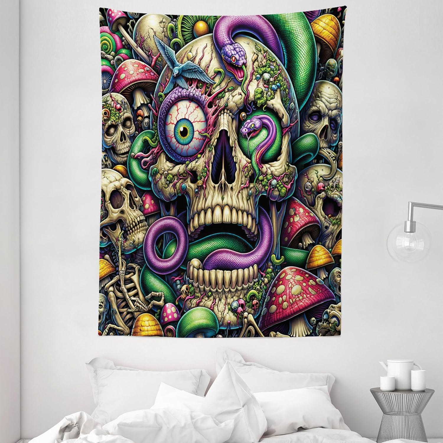 imageAmbesonne Flower Tapestry Modern Lines Leafy Eucalyptus Pattern with Tender Sunflower and Peony Fabric Wall Hanging Decor for Bedroom Living Room Dorm 28 X 23 Grey Teal Laurel GreenGreen Purple Pale Khaki
