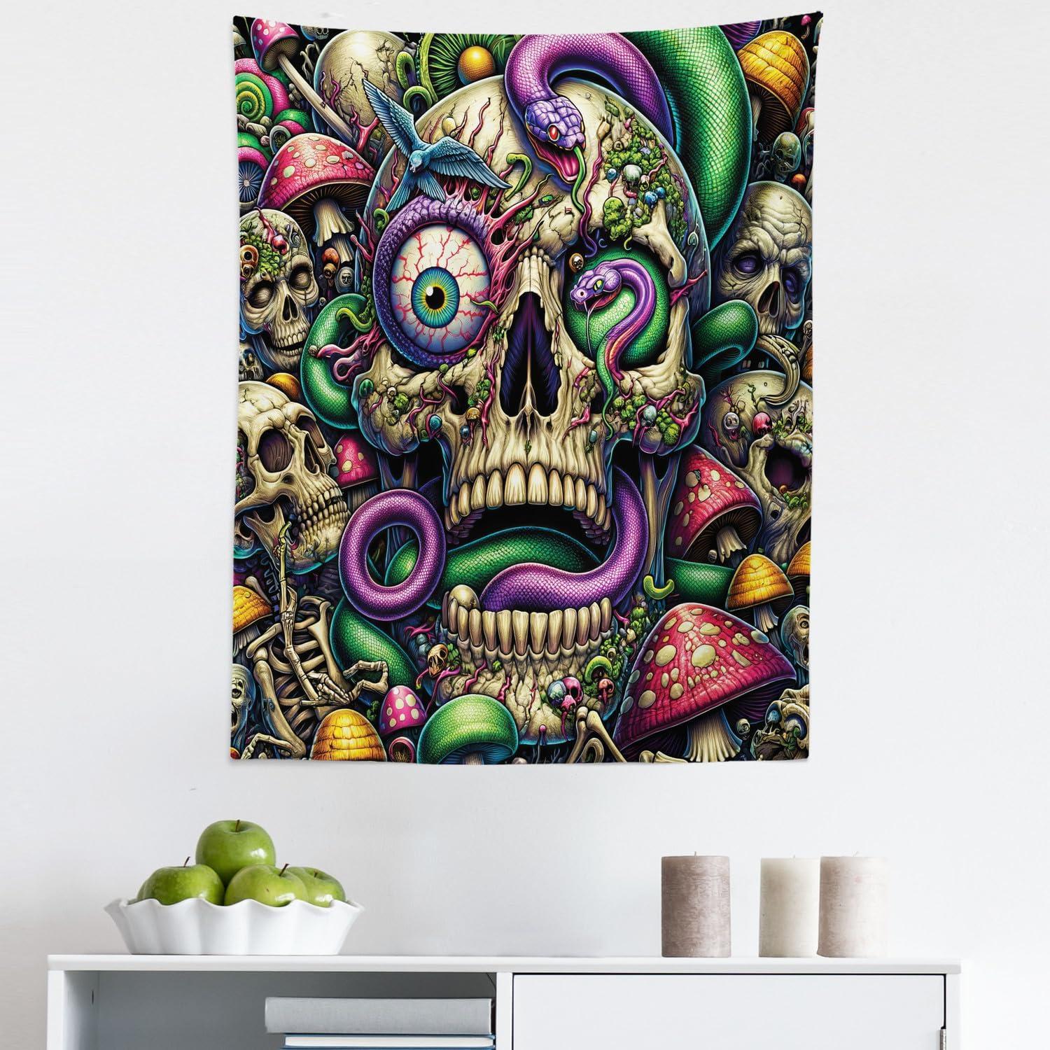 imageAmbesonne Flower Tapestry Modern Lines Leafy Eucalyptus Pattern with Tender Sunflower and Peony Fabric Wall Hanging Decor for Bedroom Living Room Dorm 28 X 23 Grey Teal Laurel GreenGreen Purple Pale Khaki