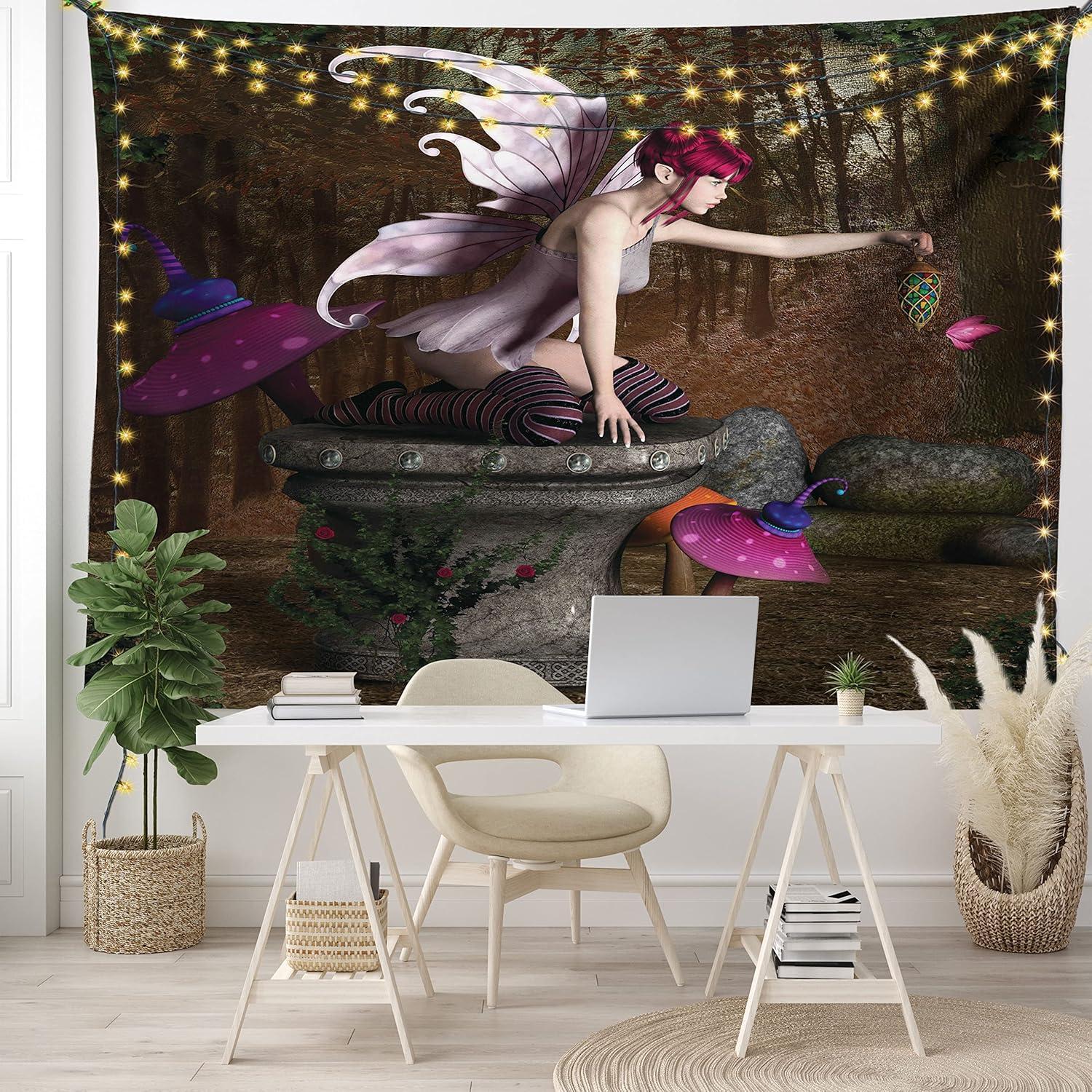 imageAmbesonne Flower Tapestry Modern Lines Leafy Eucalyptus Pattern with Tender Sunflower and Peony Fabric Wall Hanging Decor for Bedroom Living Room Dorm 28 X 23 Grey Teal Laurel GreenBrown Pink