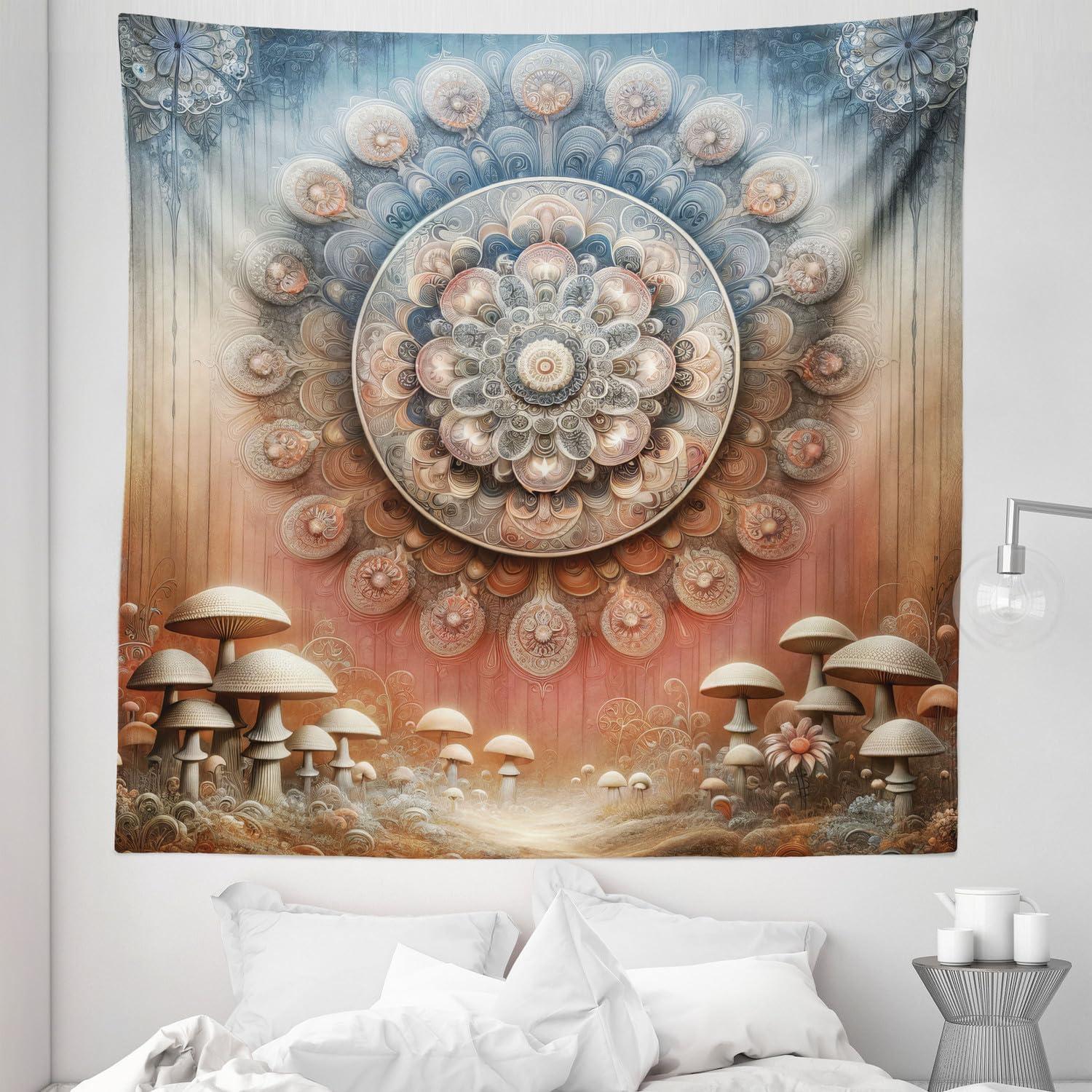 imageAmbesonne Flower Tapestry Modern Lines Leafy Eucalyptus Pattern with Tender Sunflower and Peony Fabric Wall Hanging Decor for Bedroom Living Room Dorm 28 X 23 Grey Teal Laurel GreenPale Ruby Blue Grey Ecru