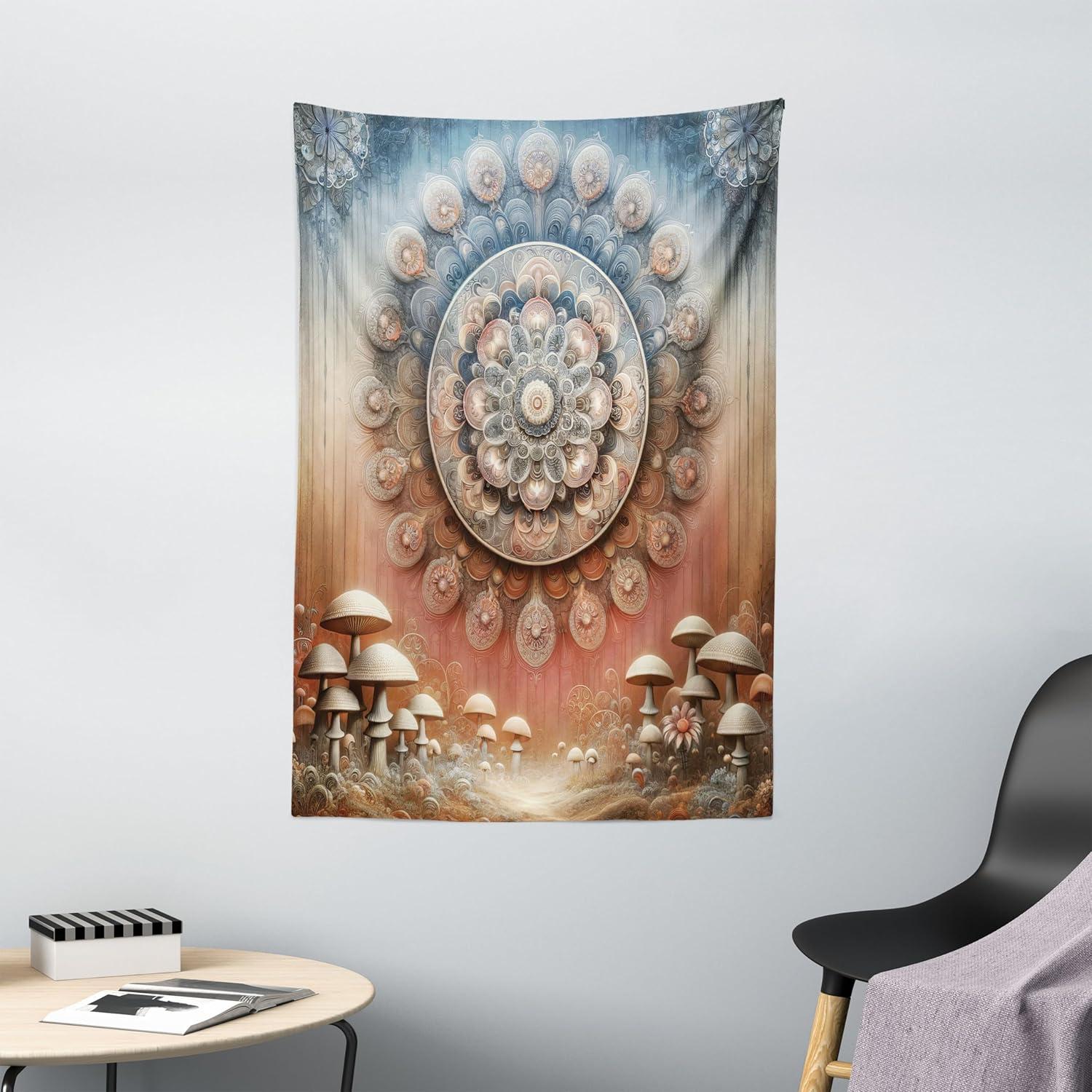 imageAmbesonne Flower Tapestry Modern Lines Leafy Eucalyptus Pattern with Tender Sunflower and Peony Fabric Wall Hanging Decor for Bedroom Living Room Dorm 28 X 23 Grey Teal Laurel GreenPale Ruby Blue Grey Ecru
