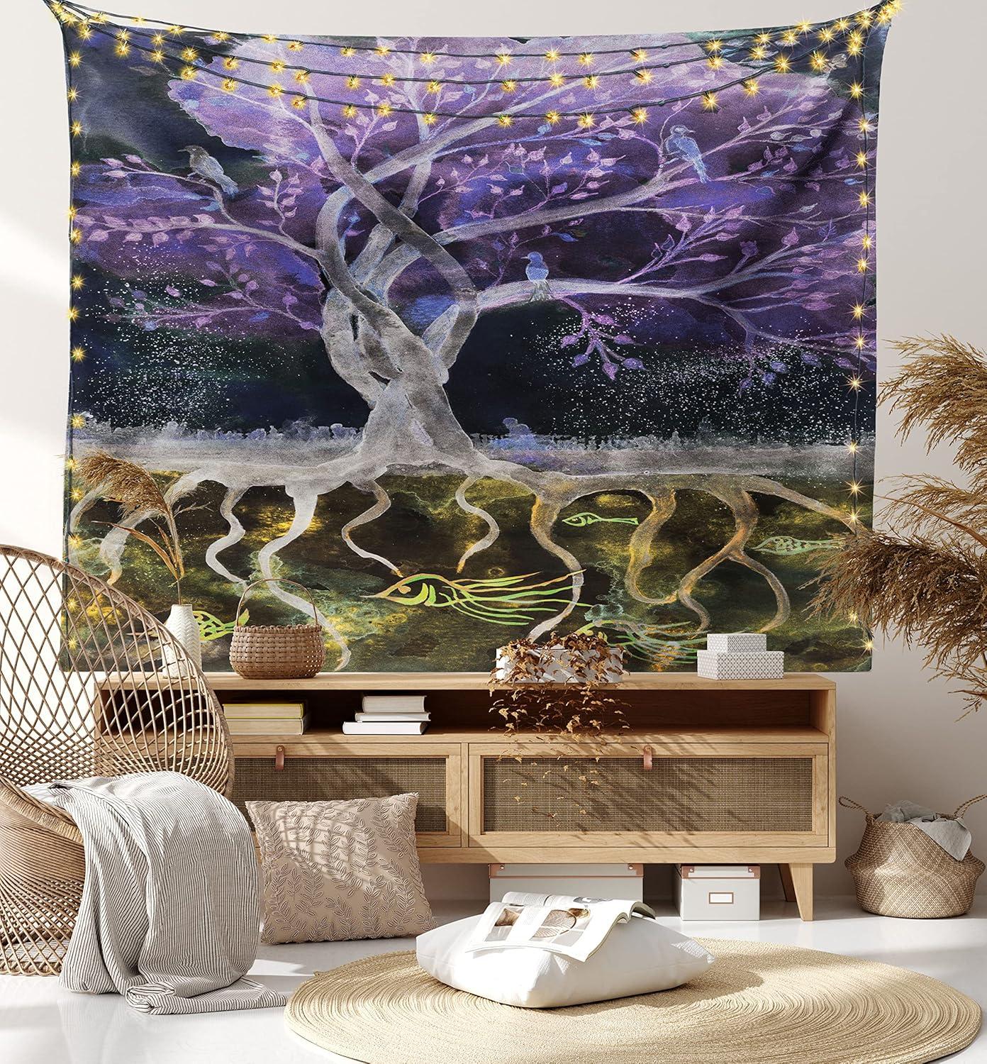 imageAmbesonne Flower Tapestry Modern Lines Leafy Eucalyptus Pattern with Tender Sunflower and Peony Fabric Wall Hanging Decor for Bedroom Living Room Dorm 28 X 23 Grey Teal Laurel GreenPurple Black