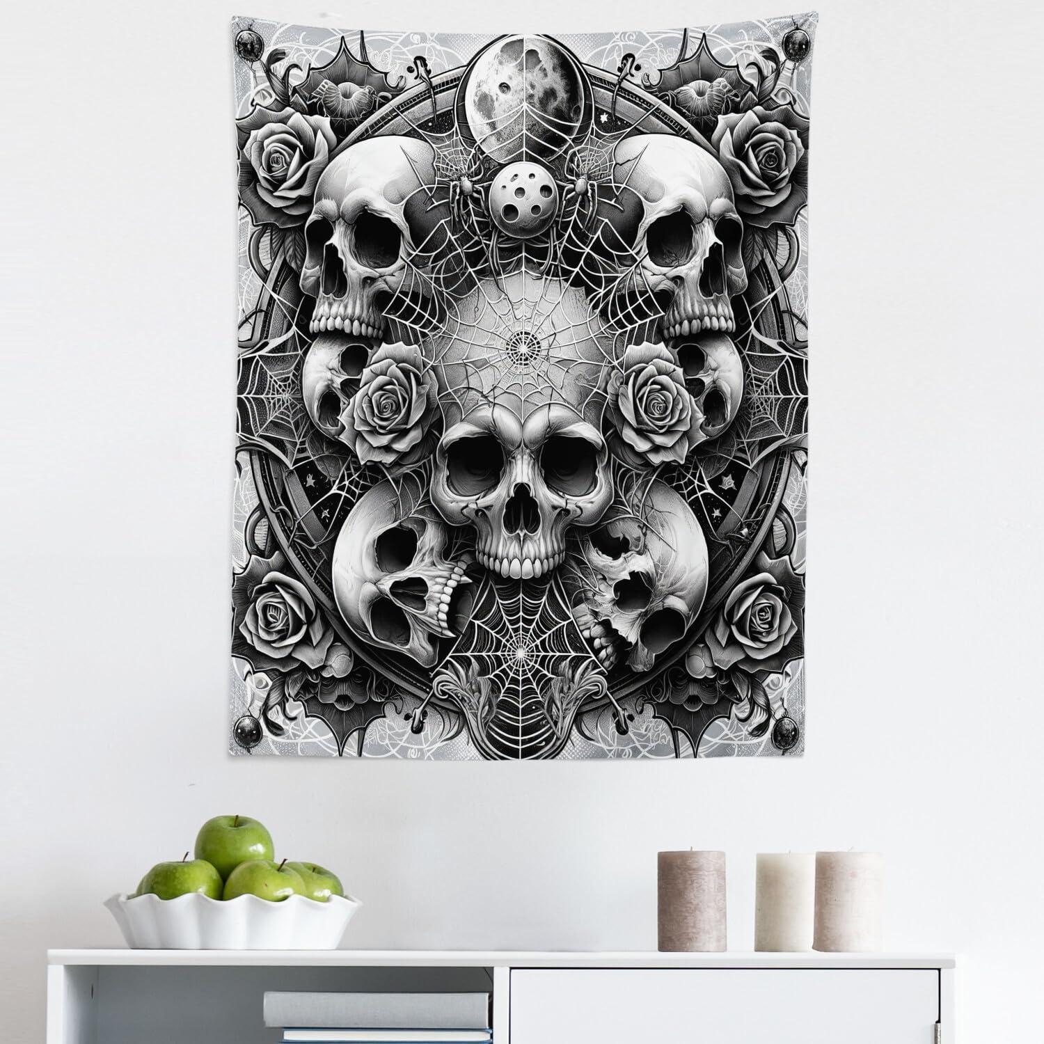 imageAmbesonne Flower Tapestry Modern Lines Leafy Eucalyptus Pattern with Tender Sunflower and Peony Fabric Wall Hanging Decor for Bedroom Living Room Dorm 28 X 23 Grey Teal Laurel GreenPale Grey Dark Grey White