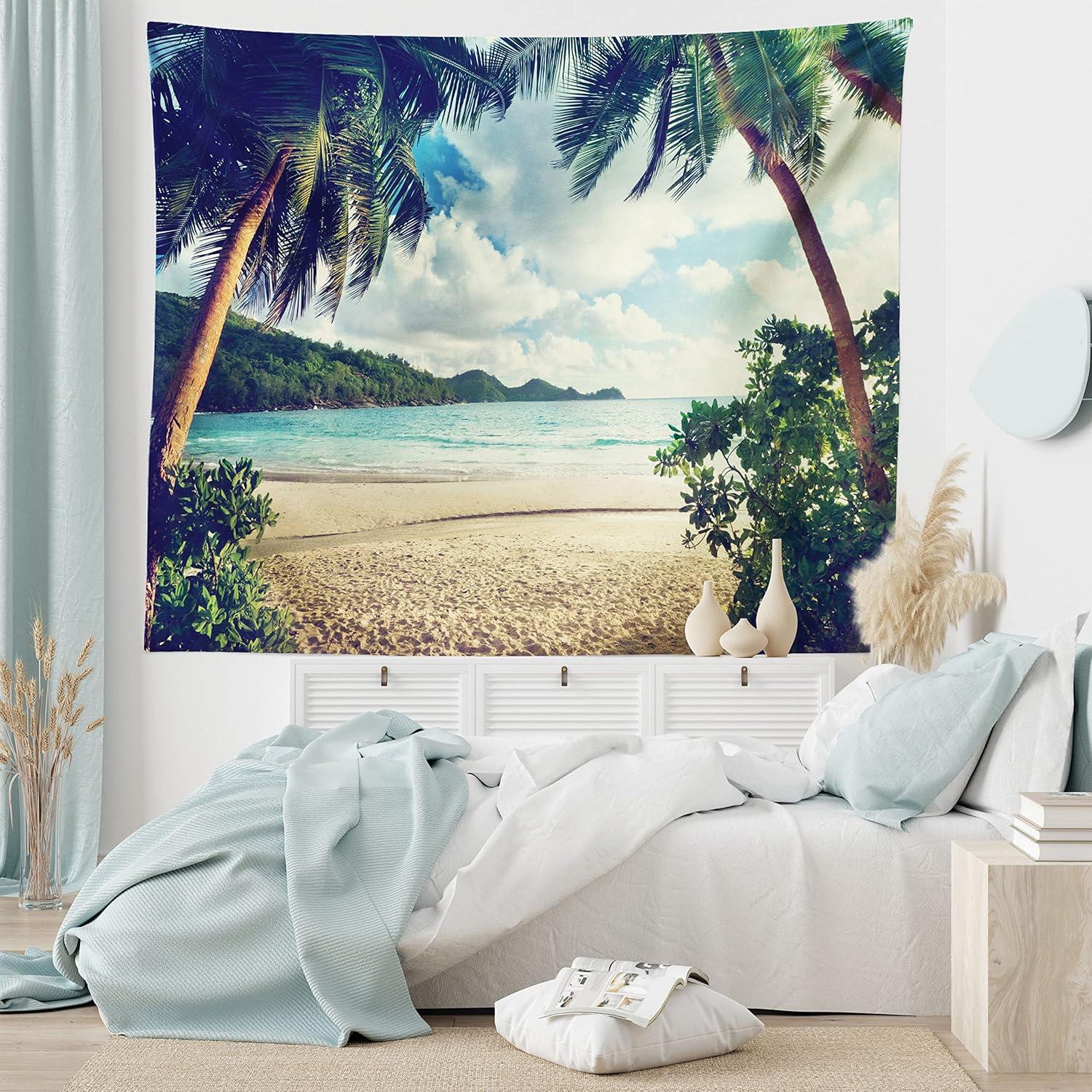 imageAmbesonne Flower Tapestry Modern Lines Leafy Eucalyptus Pattern with Tender Sunflower and Peony Fabric Wall Hanging Decor for Bedroom Living Room Dorm 28 X 23 Grey Teal Laurel GreenDark Green Sand Brown