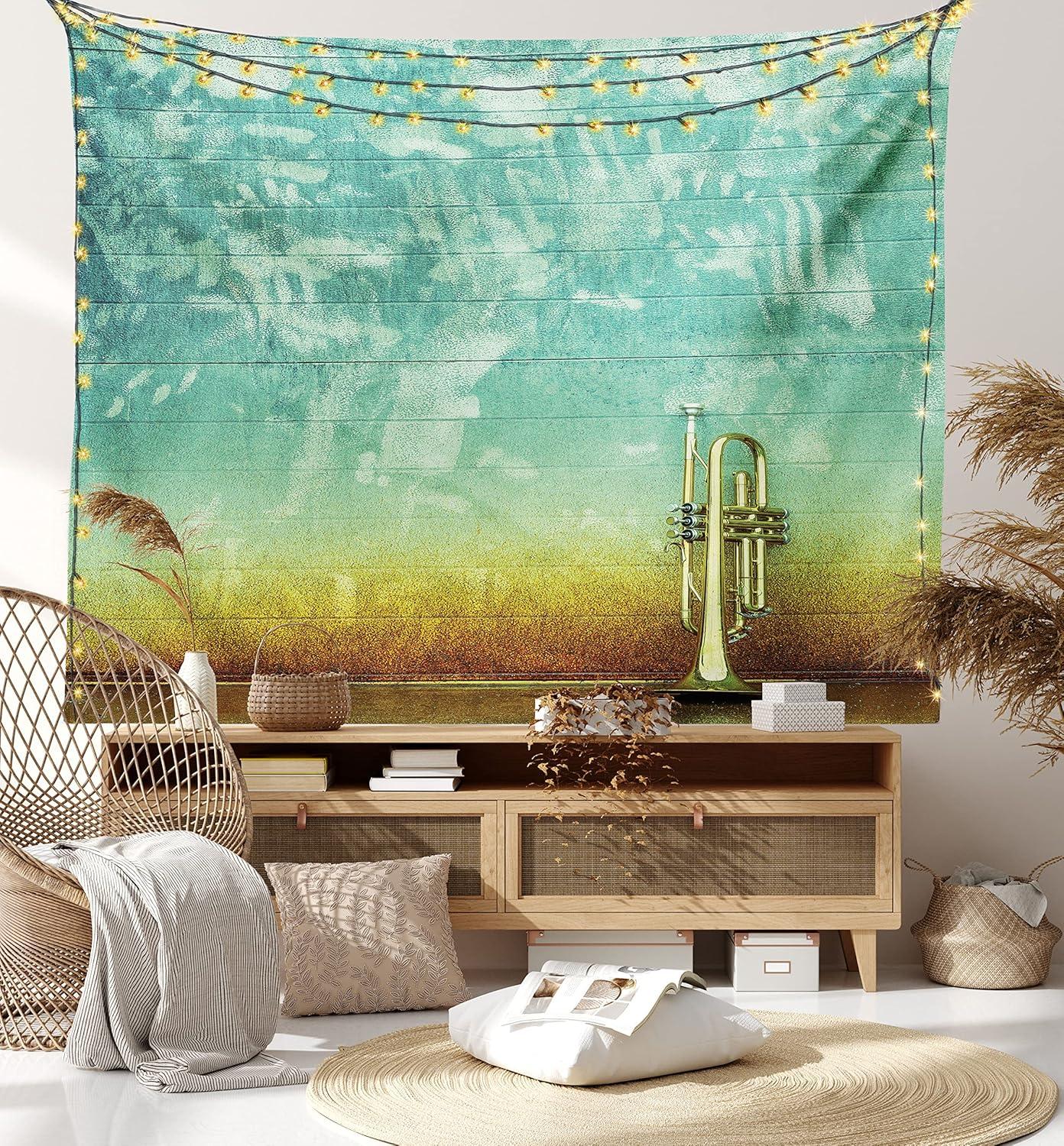 imageAmbesonne Flower Tapestry Modern Lines Leafy Eucalyptus Pattern with Tender Sunflower and Peony Fabric Wall Hanging Decor for Bedroom Living Room Dorm 28 X 23 Grey Teal Laurel GreenSea Green Brown