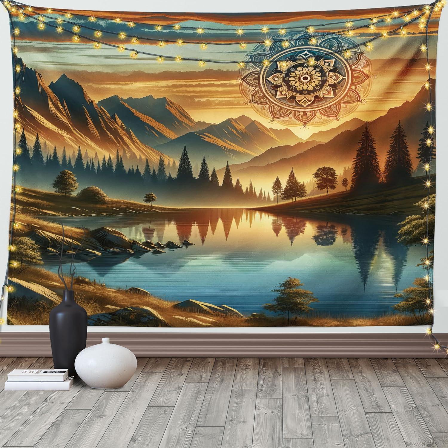 imageAmbesonne Flower Tapestry Modern Lines Leafy Eucalyptus Pattern with Tender Sunflower and Peony Fabric Wall Hanging Decor for Bedroom Living Room Dorm 28 X 23 Grey Teal Laurel GreenPale Vermilion Sea Blue