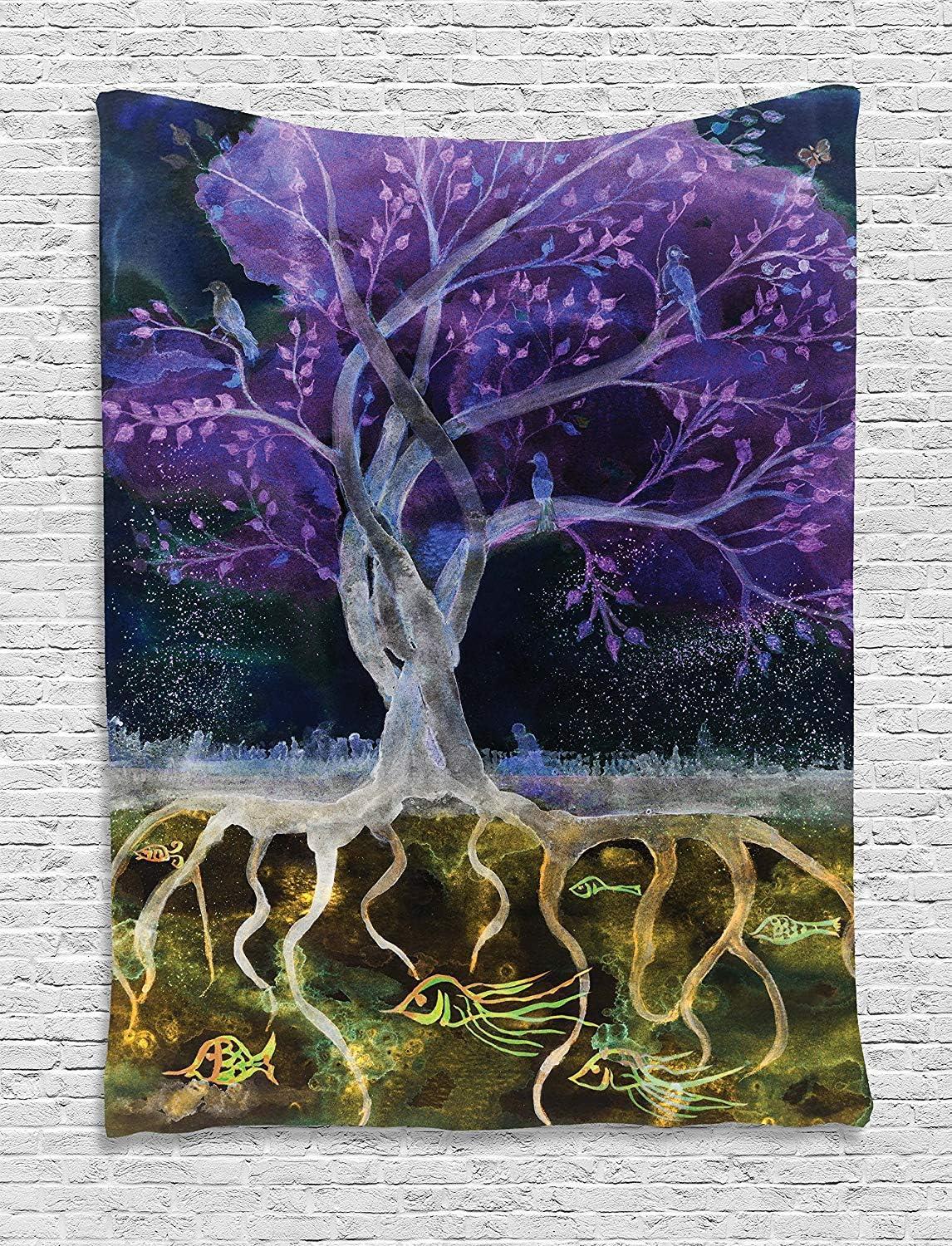 imageAmbesonne Flower Tapestry Modern Lines Leafy Eucalyptus Pattern with Tender Sunflower and Peony Fabric Wall Hanging Decor for Bedroom Living Room Dorm 28 X 23 Grey Teal Laurel GreenPurple Black