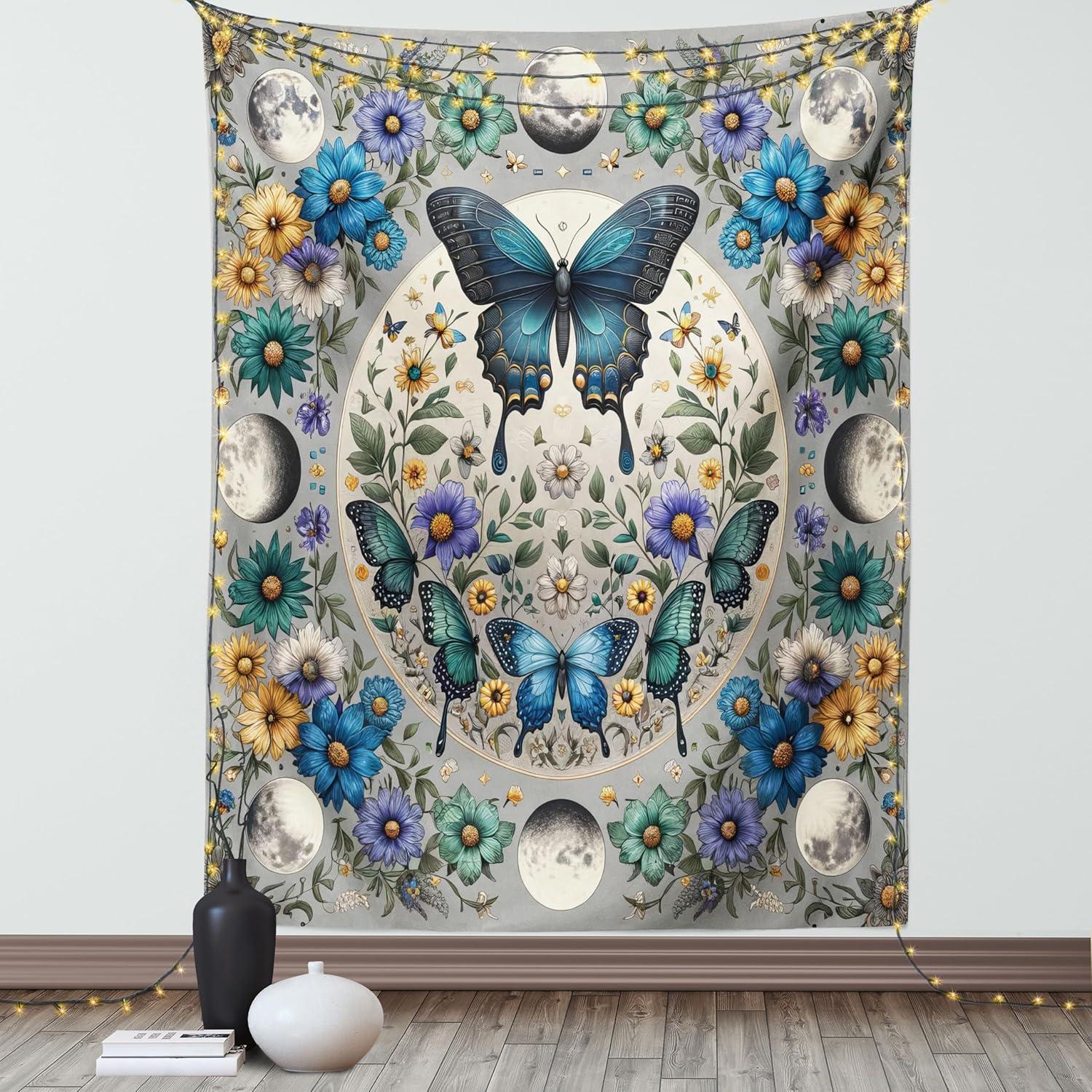 imageAmbesonne Flower Tapestry Modern Lines Leafy Eucalyptus Pattern with Tender Sunflower and Peony Fabric Wall Hanging Decor for Bedroom Living Room Dorm 28 X 23 Grey Teal Laurel GreenSea Blue Pale Grey Teal