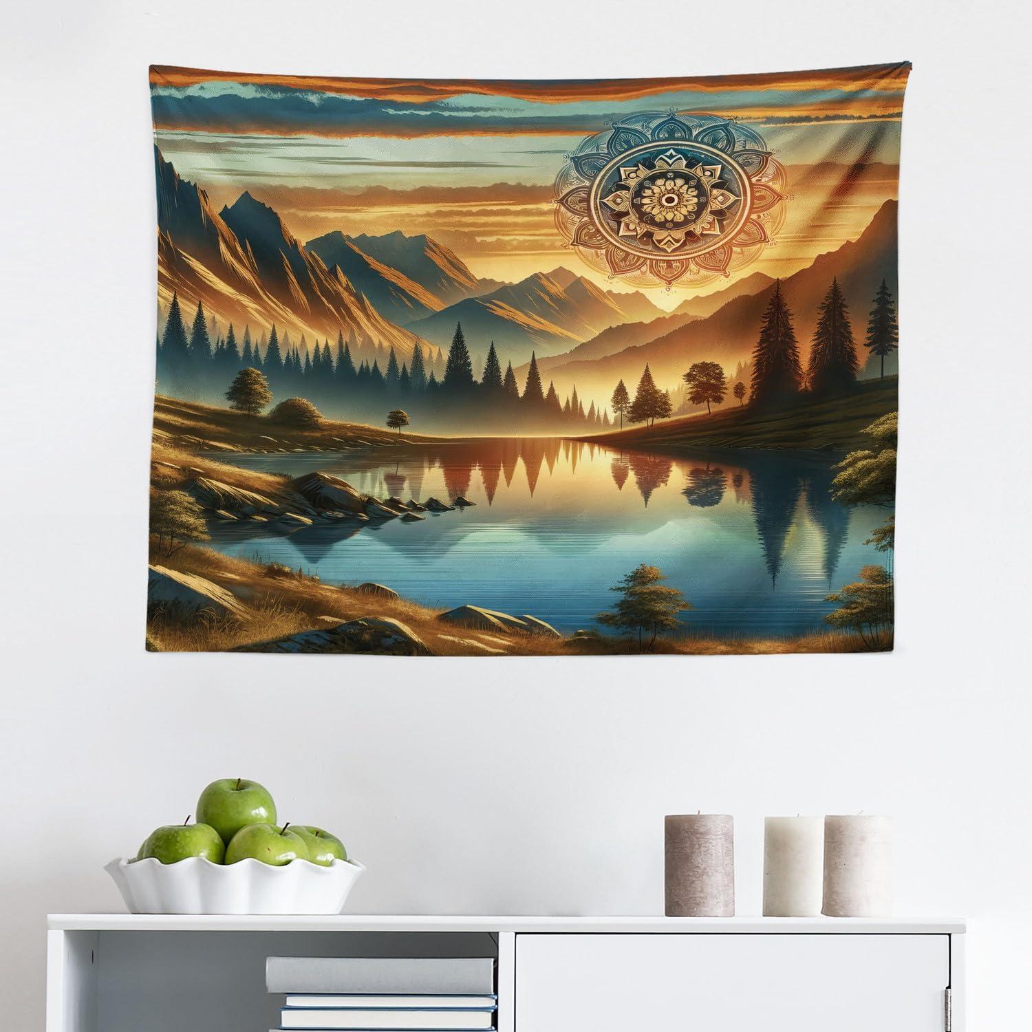 imageAmbesonne Flower Tapestry Modern Lines Leafy Eucalyptus Pattern with Tender Sunflower and Peony Fabric Wall Hanging Decor for Bedroom Living Room Dorm 28 X 23 Grey Teal Laurel GreenPale Vermilion Sea Blue