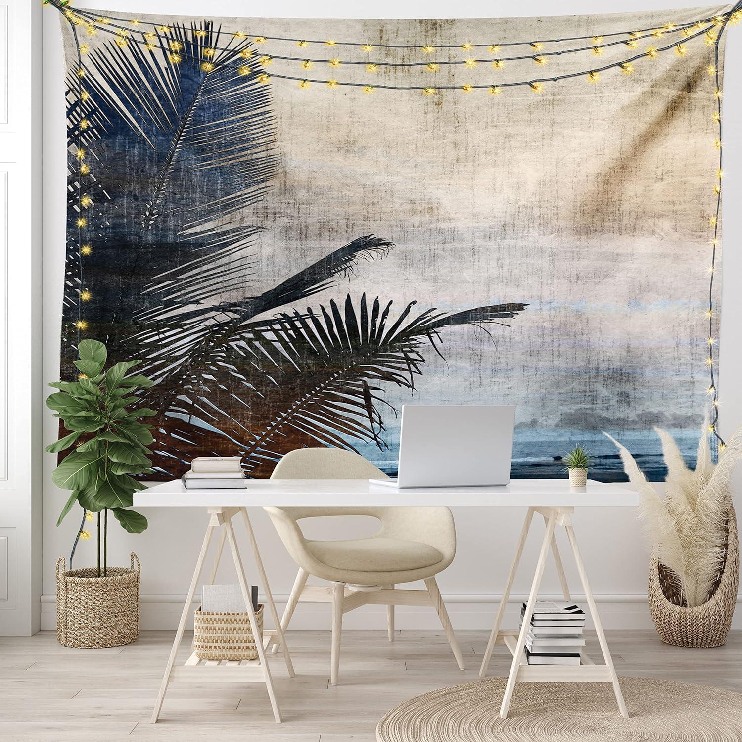 imageAmbesonne Flower Tapestry Modern Lines Leafy Eucalyptus Pattern with Tender Sunflower and Peony Fabric Wall Hanging Decor for Bedroom Living Room Dorm 28 X 23 Grey Teal Laurel GreenBeige Navy