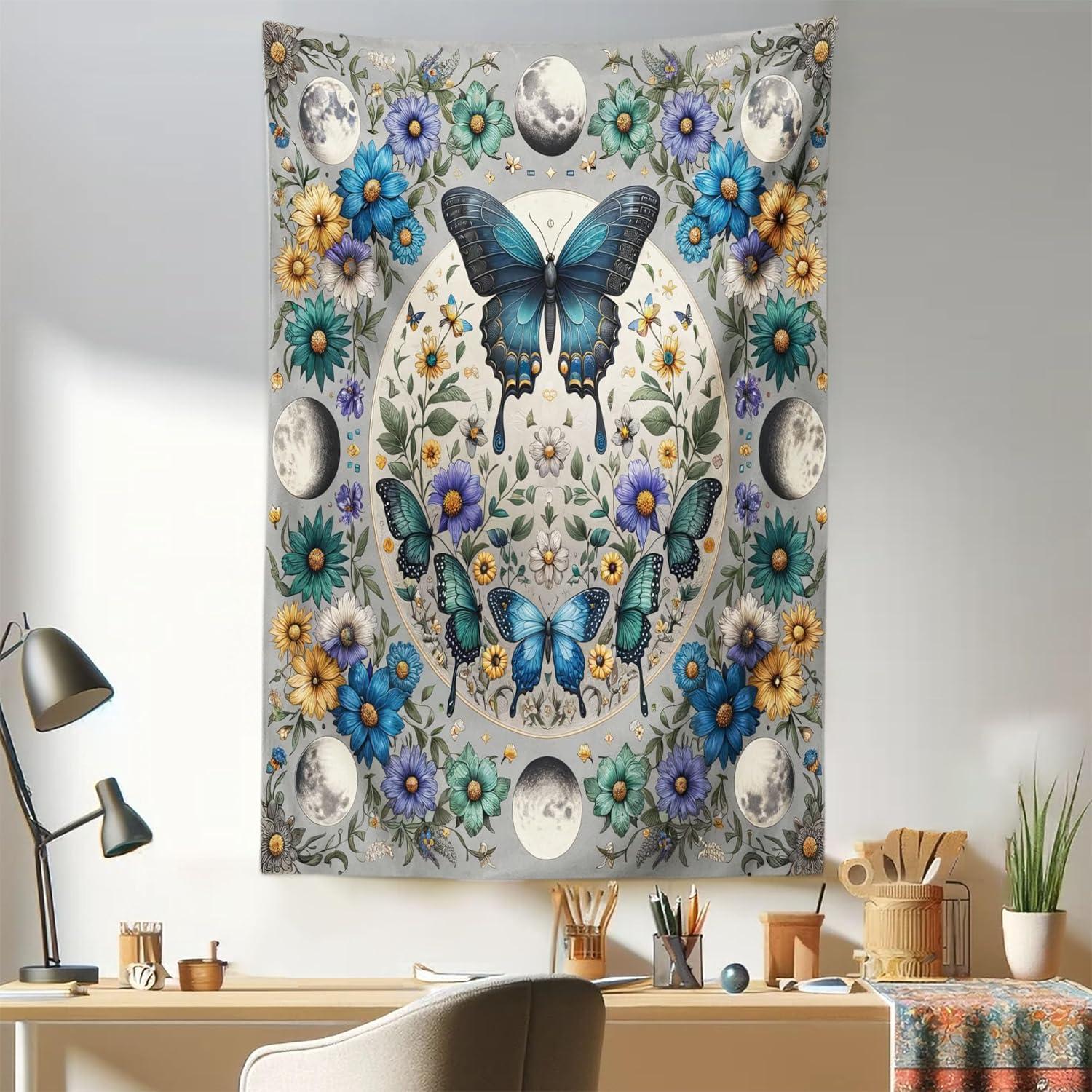 imageAmbesonne Flower Tapestry Modern Lines Leafy Eucalyptus Pattern with Tender Sunflower and Peony Fabric Wall Hanging Decor for Bedroom Living Room Dorm 28 X 23 Grey Teal Laurel GreenSea Blue Pale Grey Teal
