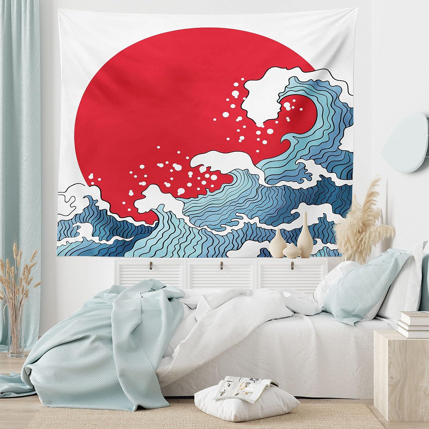 imageAmbesonne Flower Tapestry Modern Lines Leafy Eucalyptus Pattern with Tender Sunflower and Peony Fabric Wall Hanging Decor for Bedroom Living Room Dorm 28 X 23 Grey Teal Laurel GreenRed Blue White